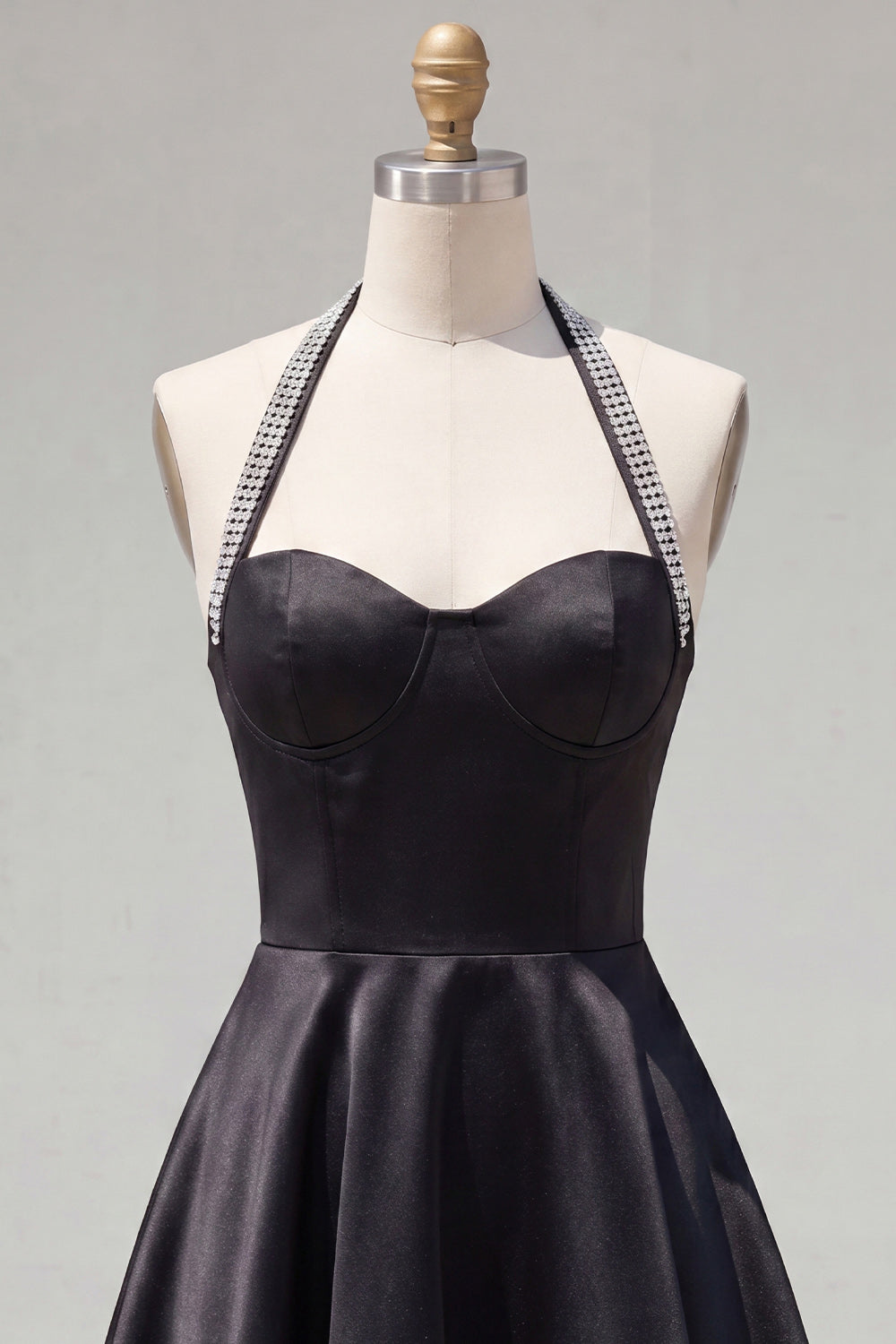 Black Halter A Line Short Homecoming Dress with Beading