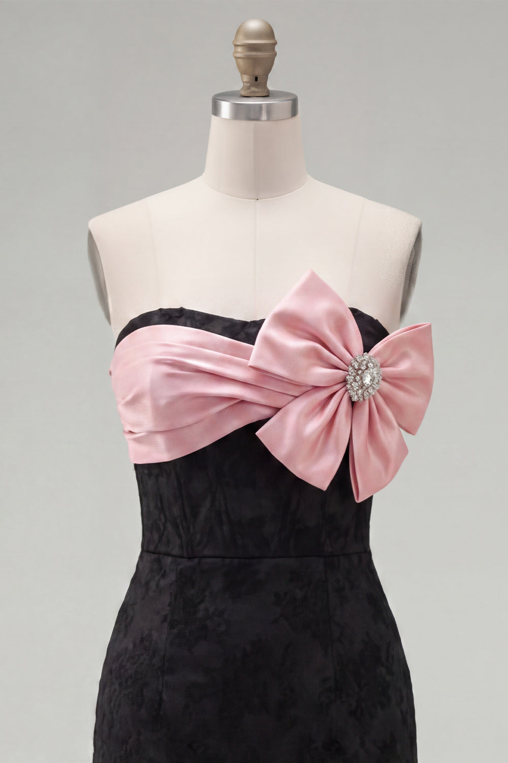 Black Pink Floral Strapless Corset Tight Short Beaded Homecoming Dress with Bow
