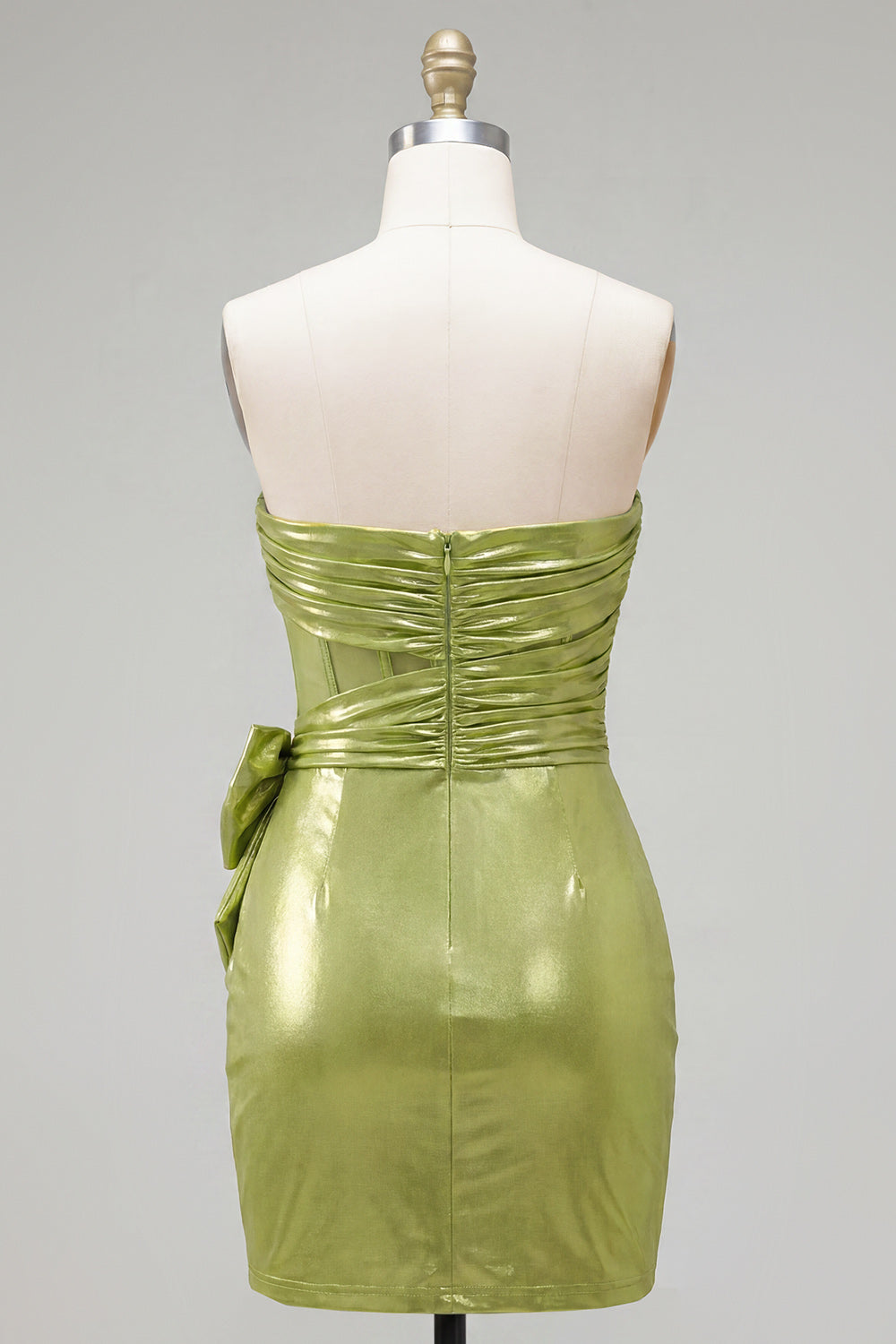 Green Ruched Corset Short Tight Strapless Homecoming Dress with 3D Flowers