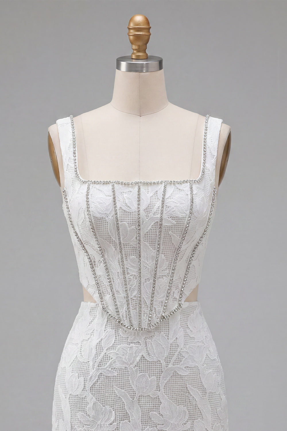 White Floral Tight Short Corset Square Neck Cut Out Homecoming Dress