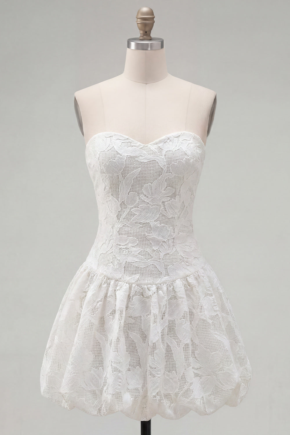 White Floral Short A Line Strapless Homecoming Dress