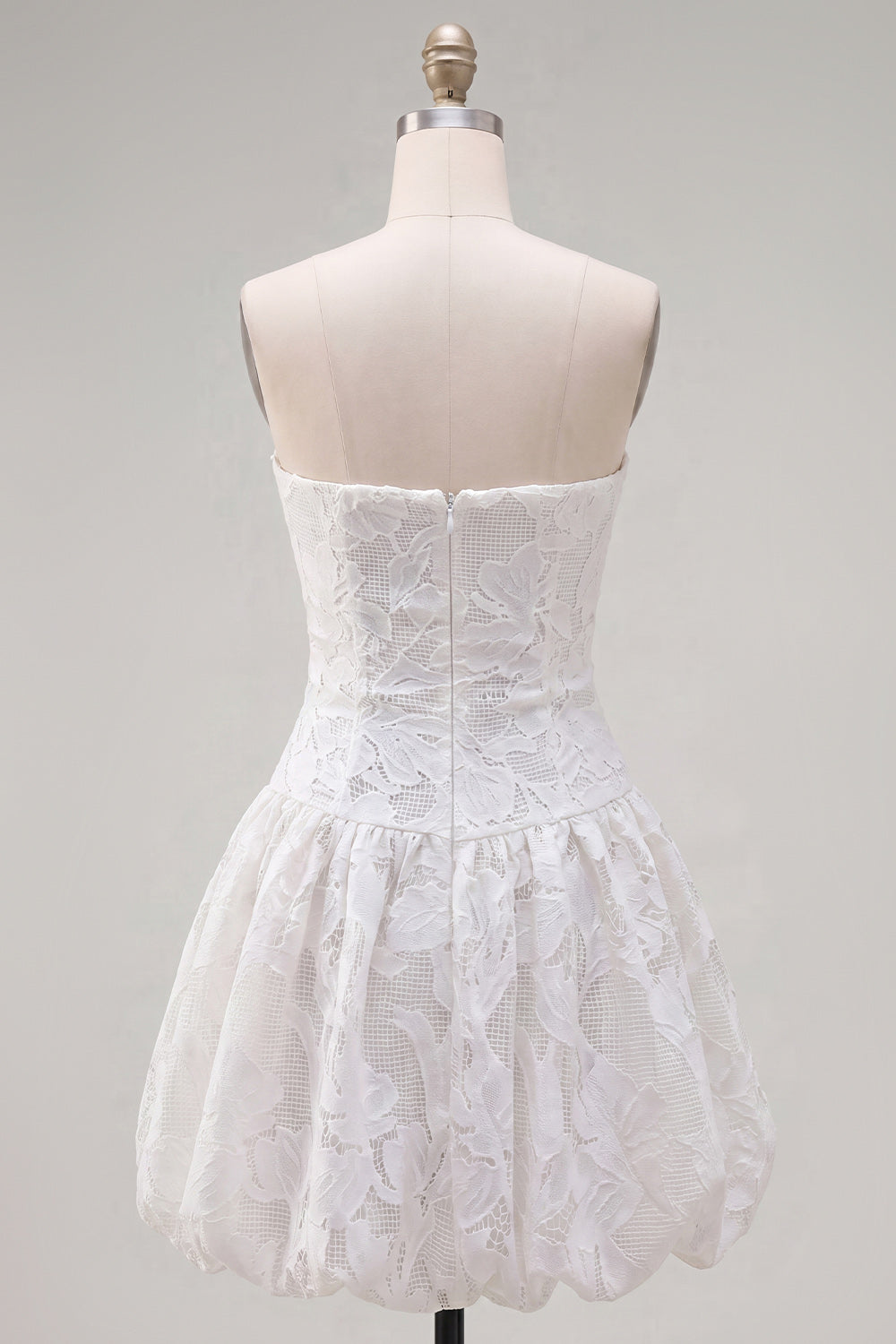 White Floral Short A Line Strapless Homecoming Dress