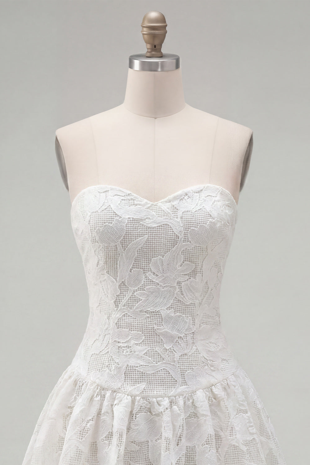 White Floral Short A Line Strapless Homecoming Dress