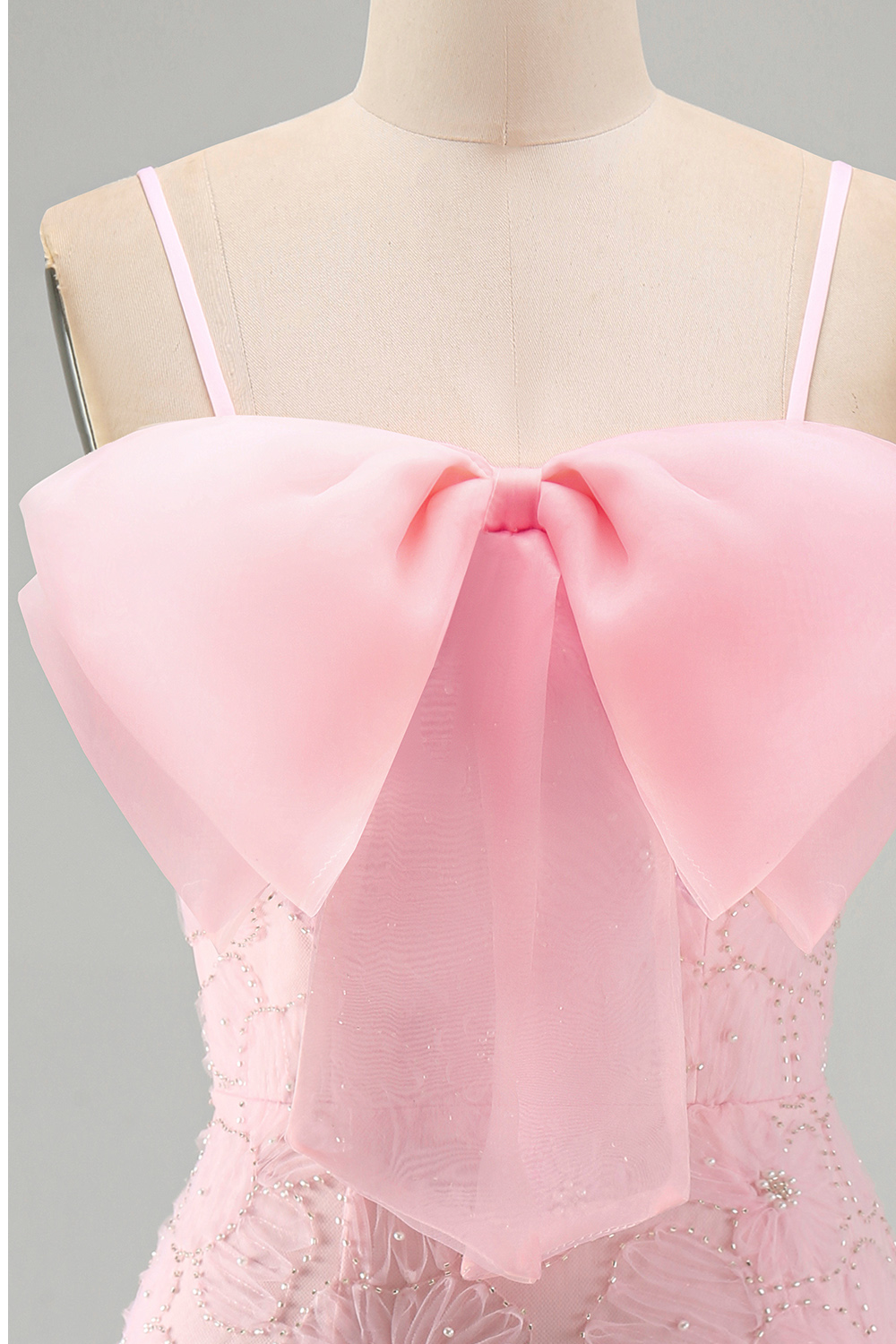 Sparkly Pink Floral Short Tight Spaghetti Straps Homecoming Dress with Pearls
