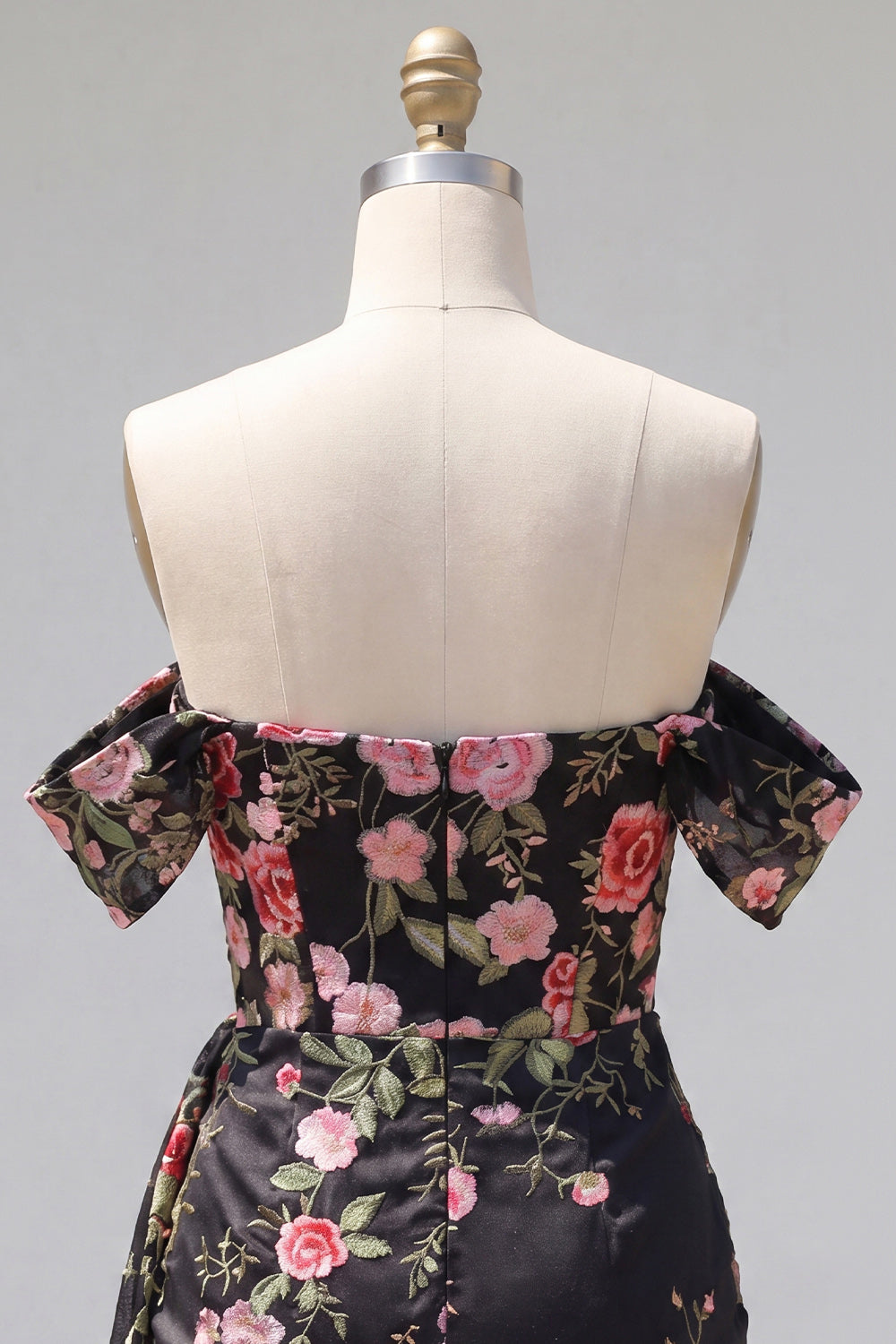 Green Floral Tight Short Off the Shoulder Homecoming Dress with Sash