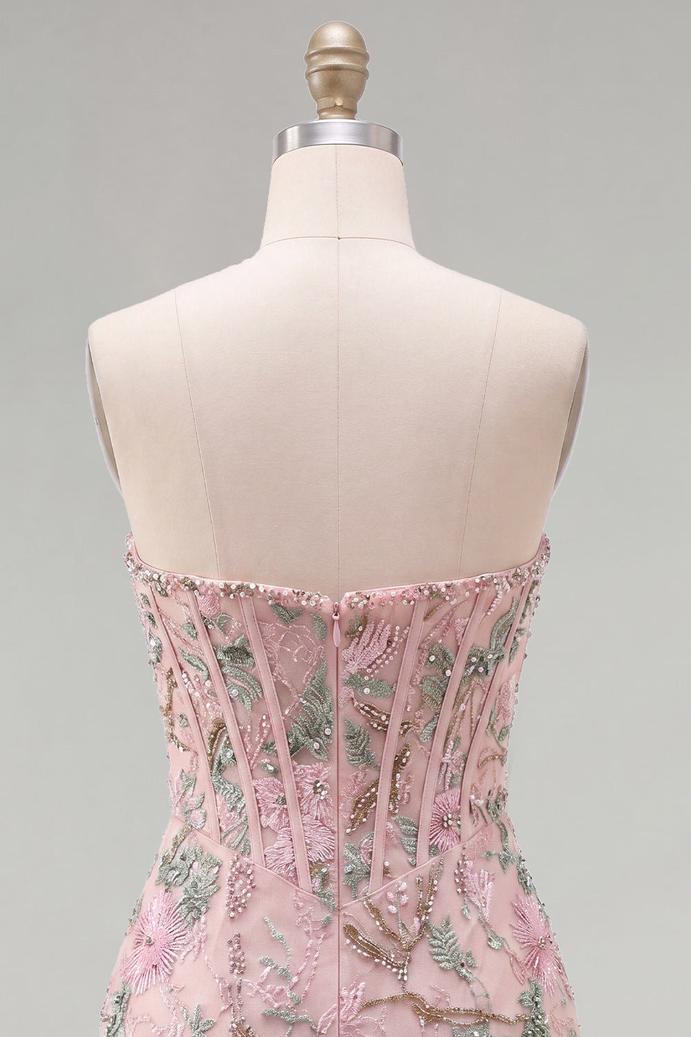 Sparkly Pink Corset Tight Short Floral Beaded Homecoming Dress