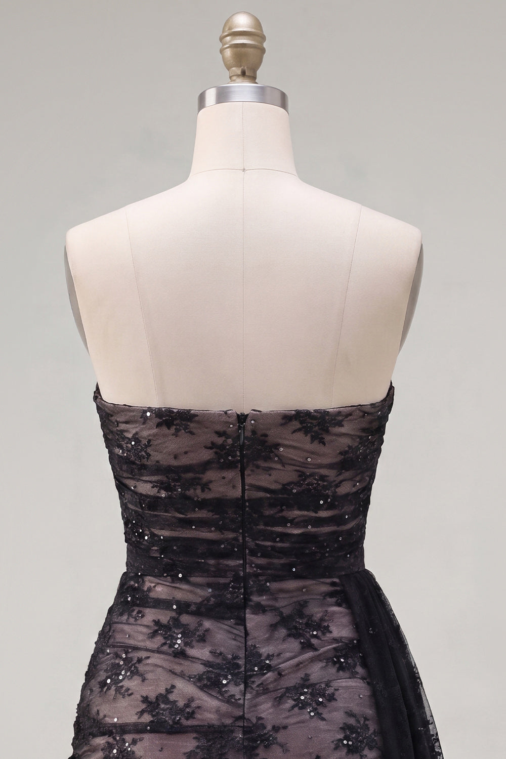 Black Tight Short Beaded Strapless Homecoming Dress with Sash
