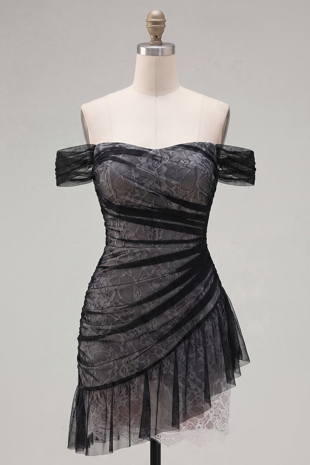 Black Tight Ruched Short Homecoming Dress with Ruffles