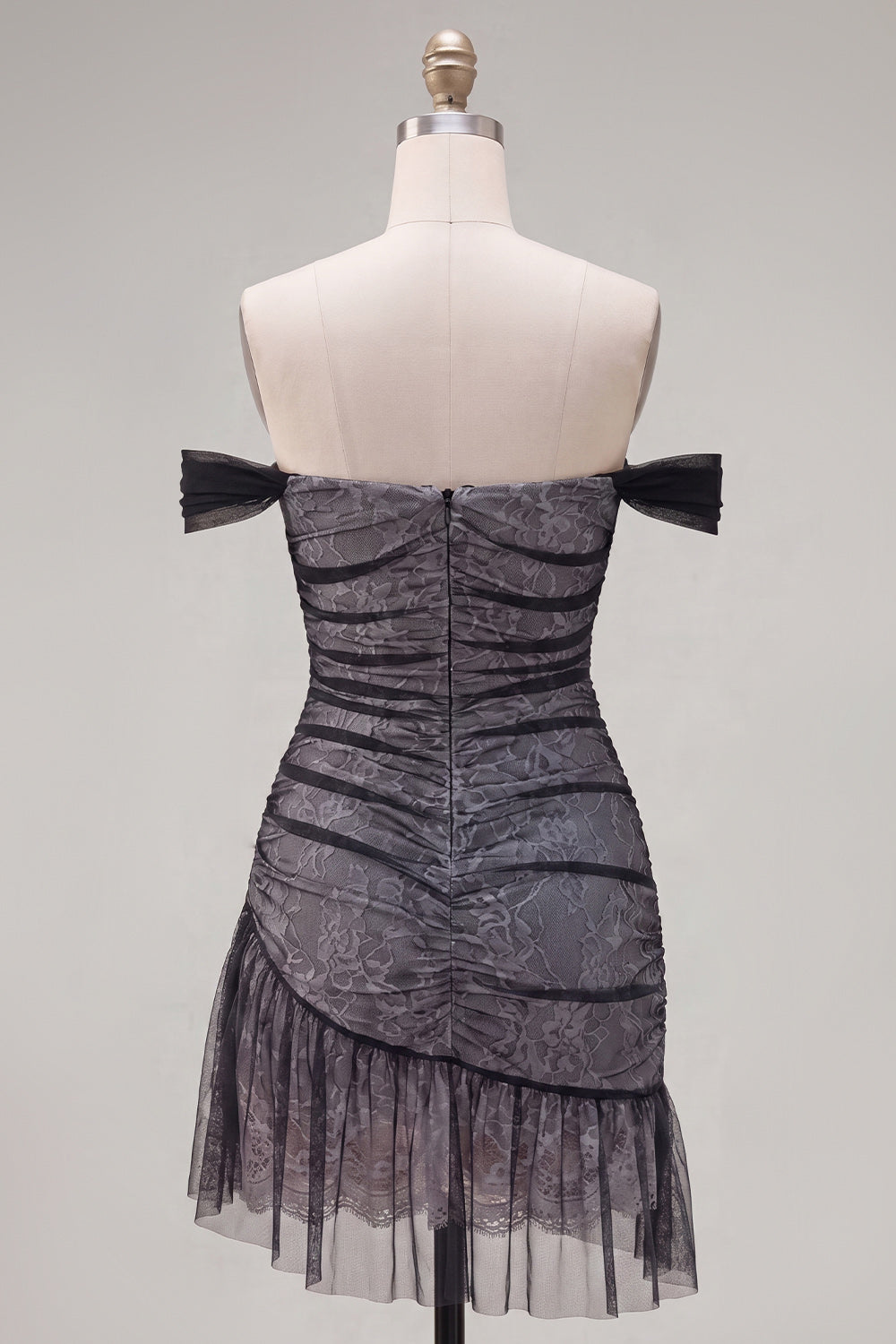 Black Tight Ruched Short Homecoming Dress with Ruffles