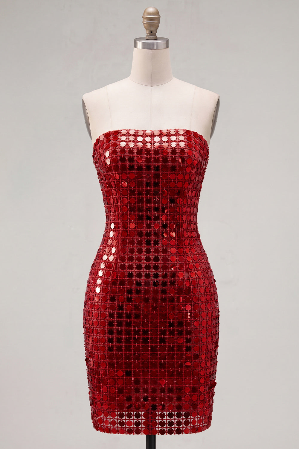 Sparkly Dark Red Tight Short Beaded Strapless Homecoming Dress