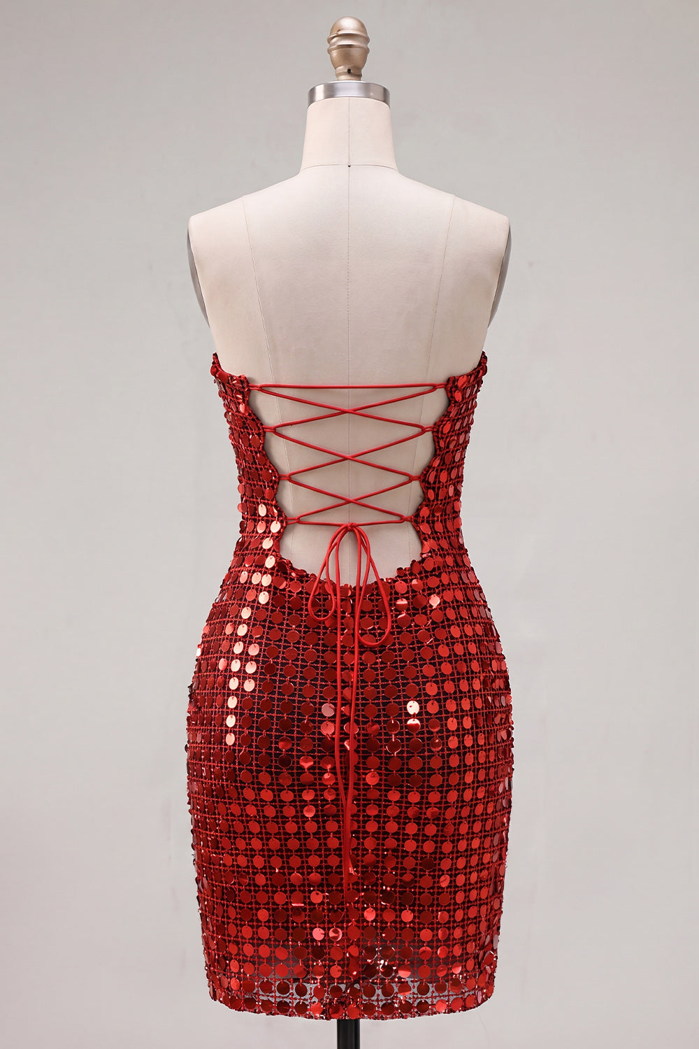 Sparkly Dark Red Tight Short Beaded Strapless Homecoming Dress