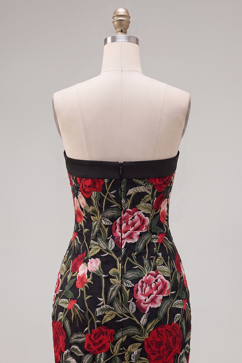 Black Red Flower Strapless Tight Short Homecoming Dress