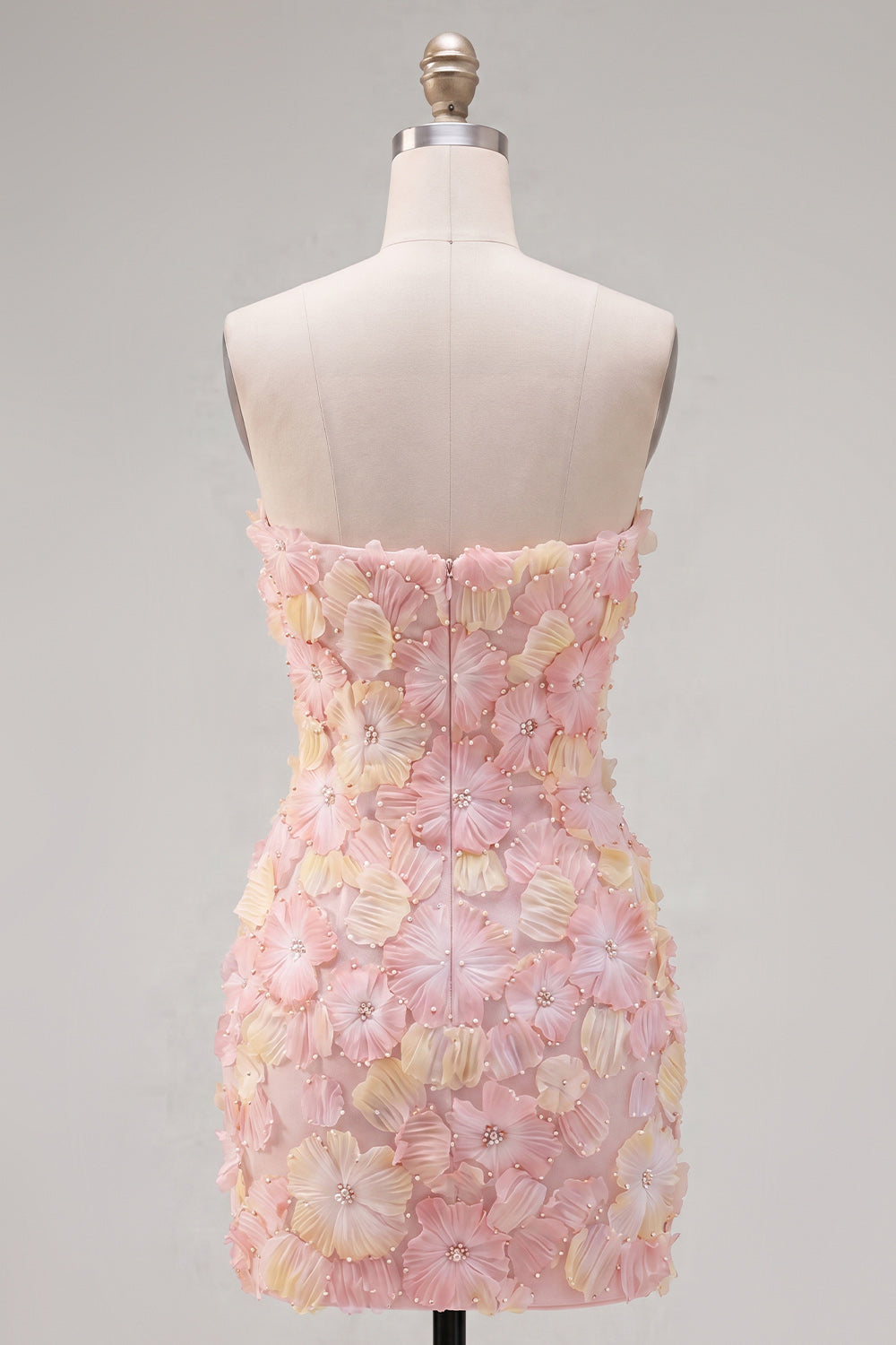 Yellow Floral Tight Short Strapless Beaded Homecoming Dress