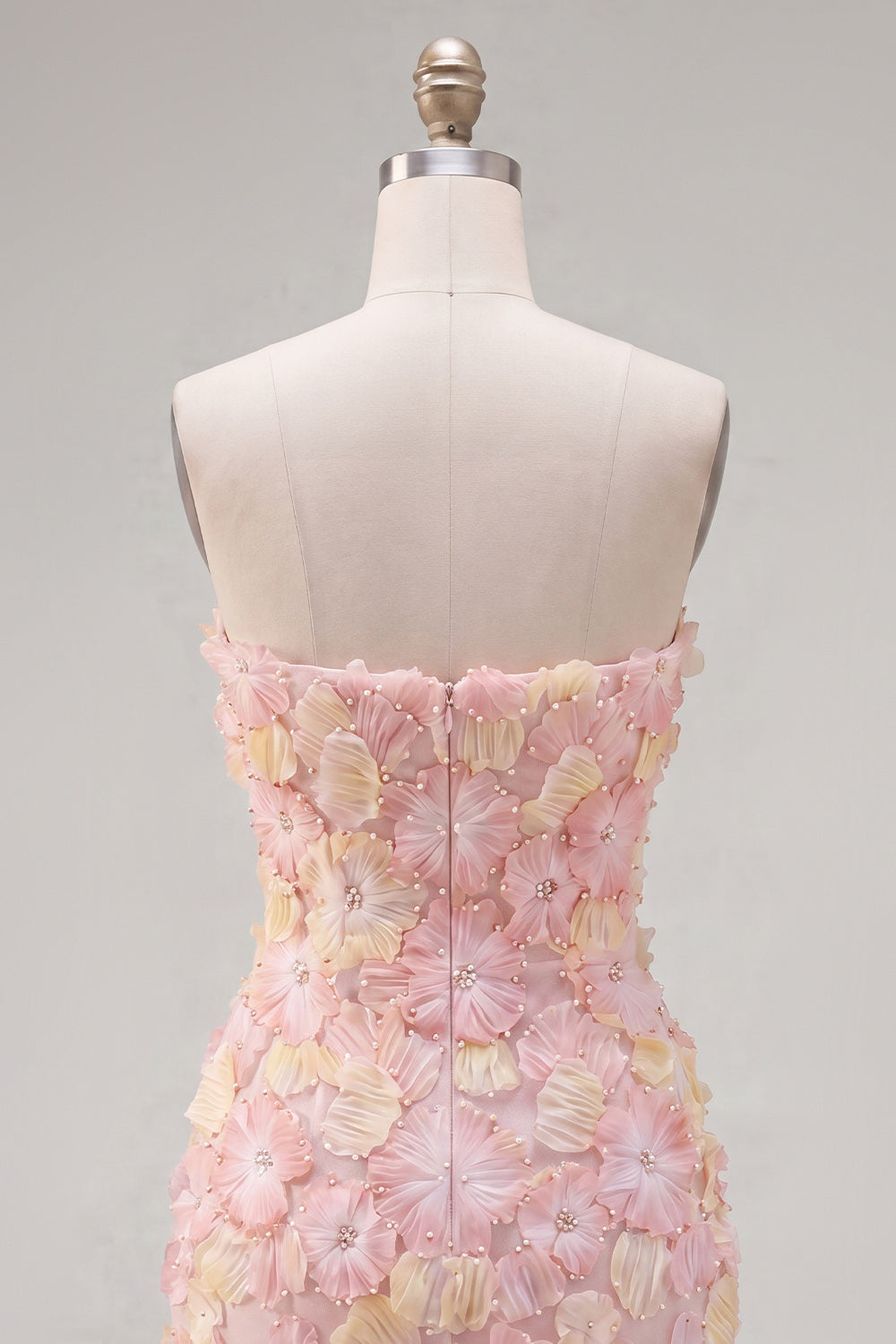 Yellow Floral Tight Short Strapless Beaded Homecoming Dress