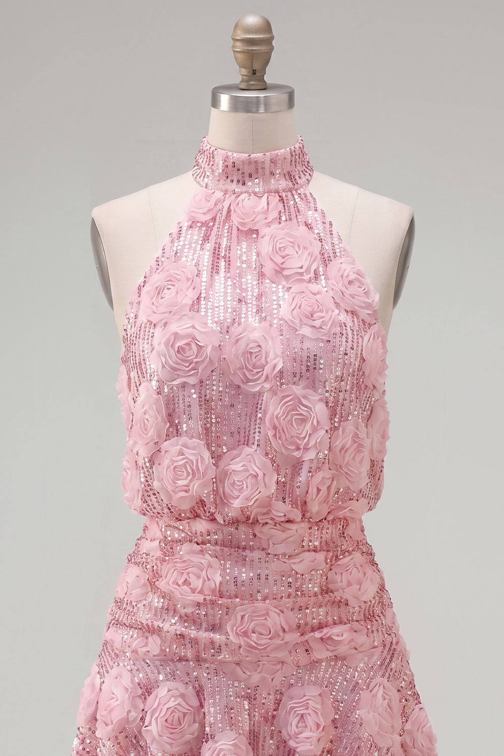 Sparkly Pink Short Sequin Floral A Line Homecoming Dress with Ruffles