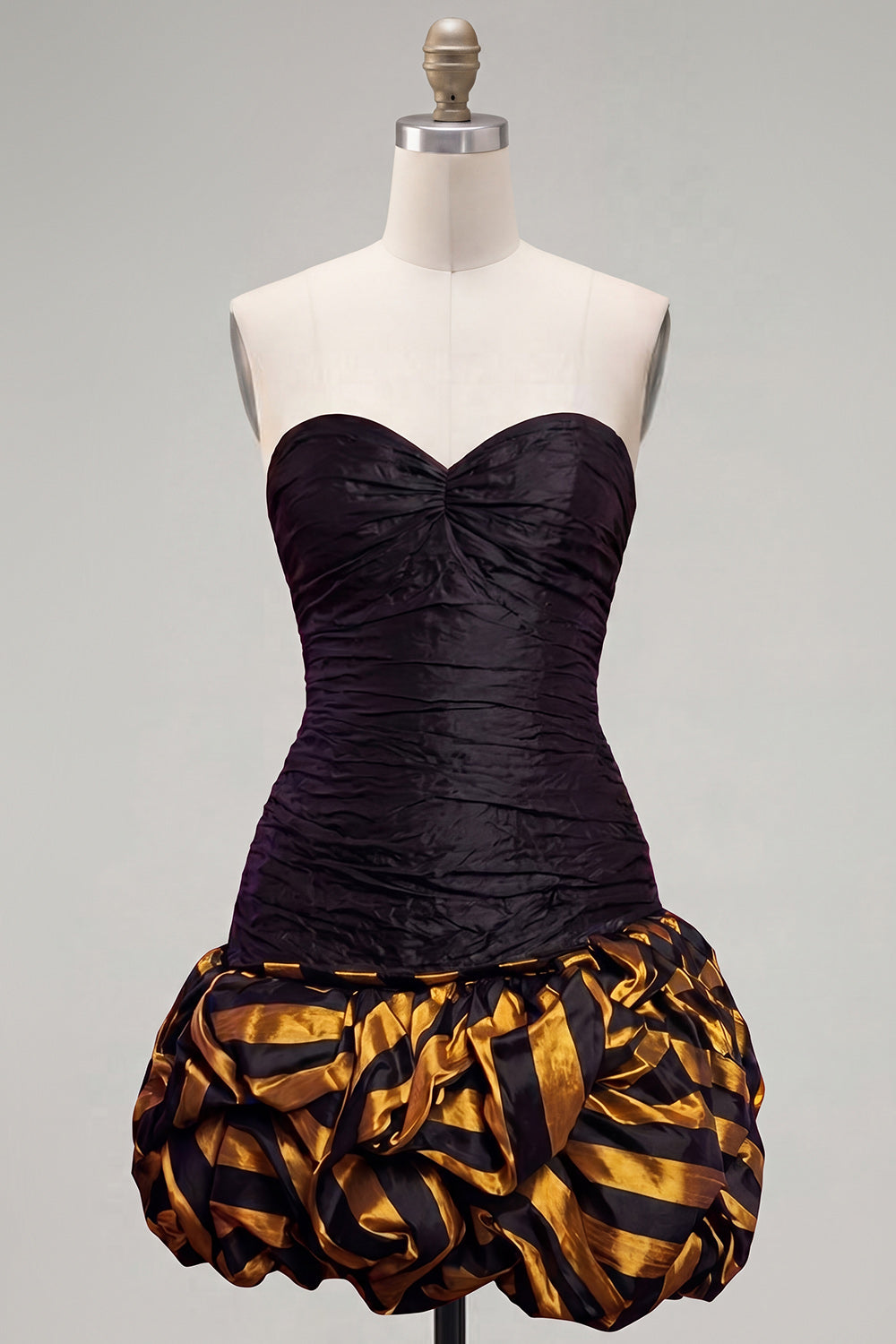 Black Golden Ruched Tight Short Sweetheart 80s Homecoming Dress