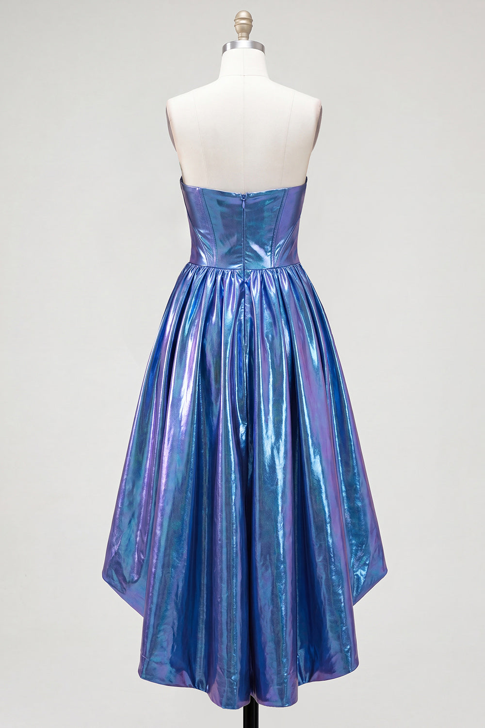Fuchsia Ruched Metallic High-Low 80s Homecoming Dress with Pockets