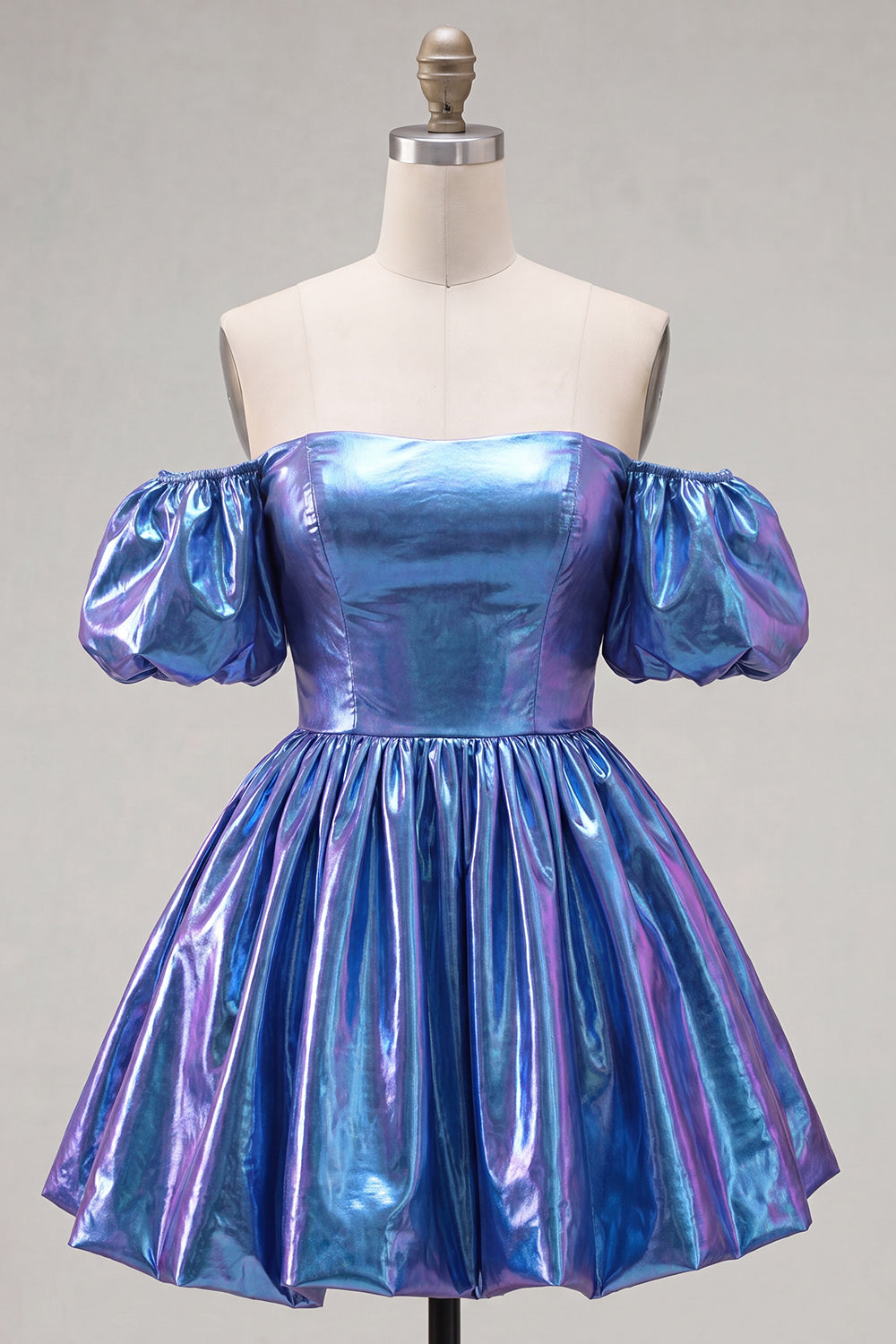 Fuchsia Metallic A-Line Short 80s Homecoming Dress with Sleeves