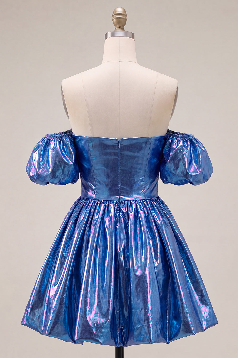 Fuchsia Metallic A-Line Short 80s Homecoming Dress with Sleeves
