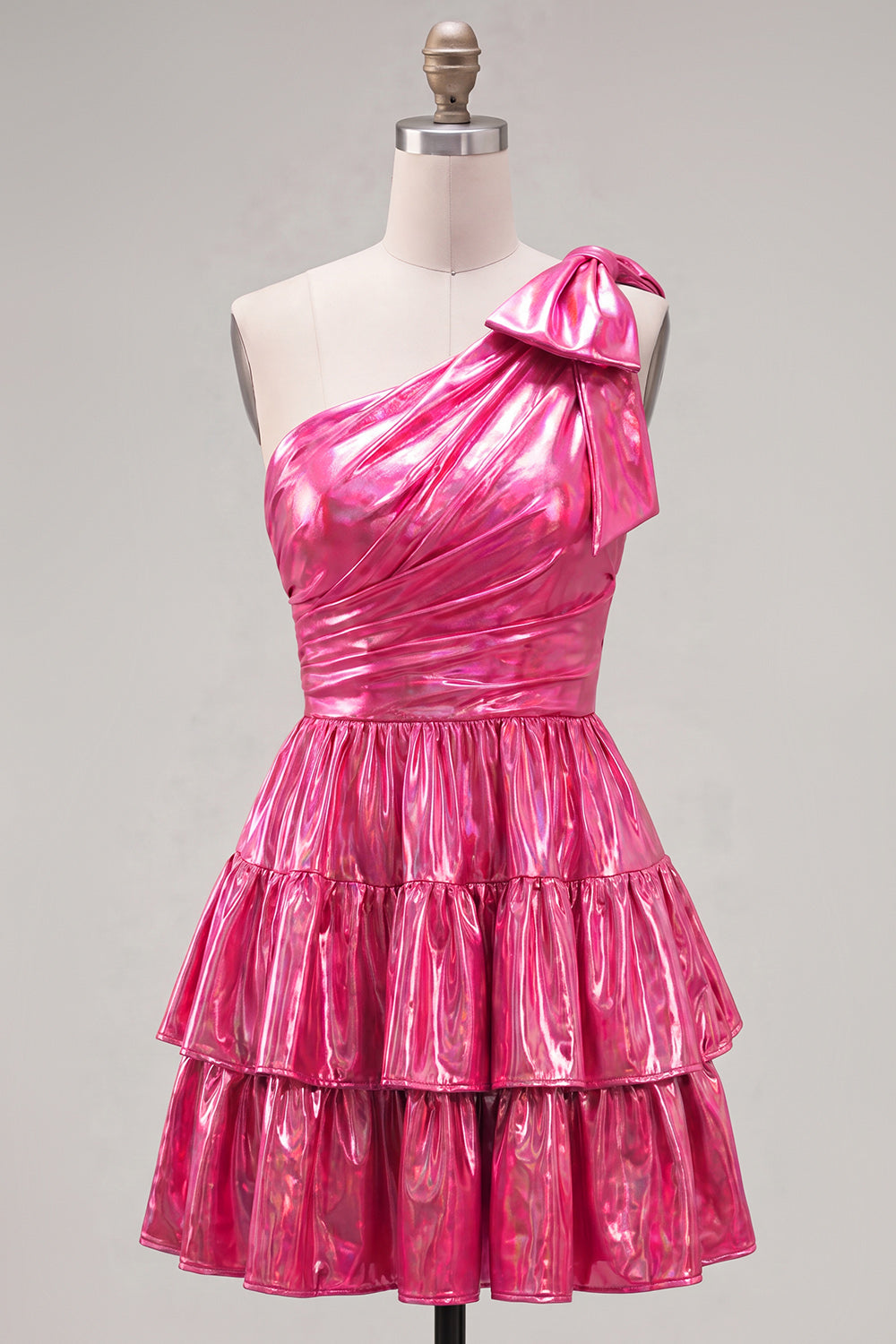 Dark Green Metallic A-Line Ruffled Short 80s Homecoming Dress with Bow