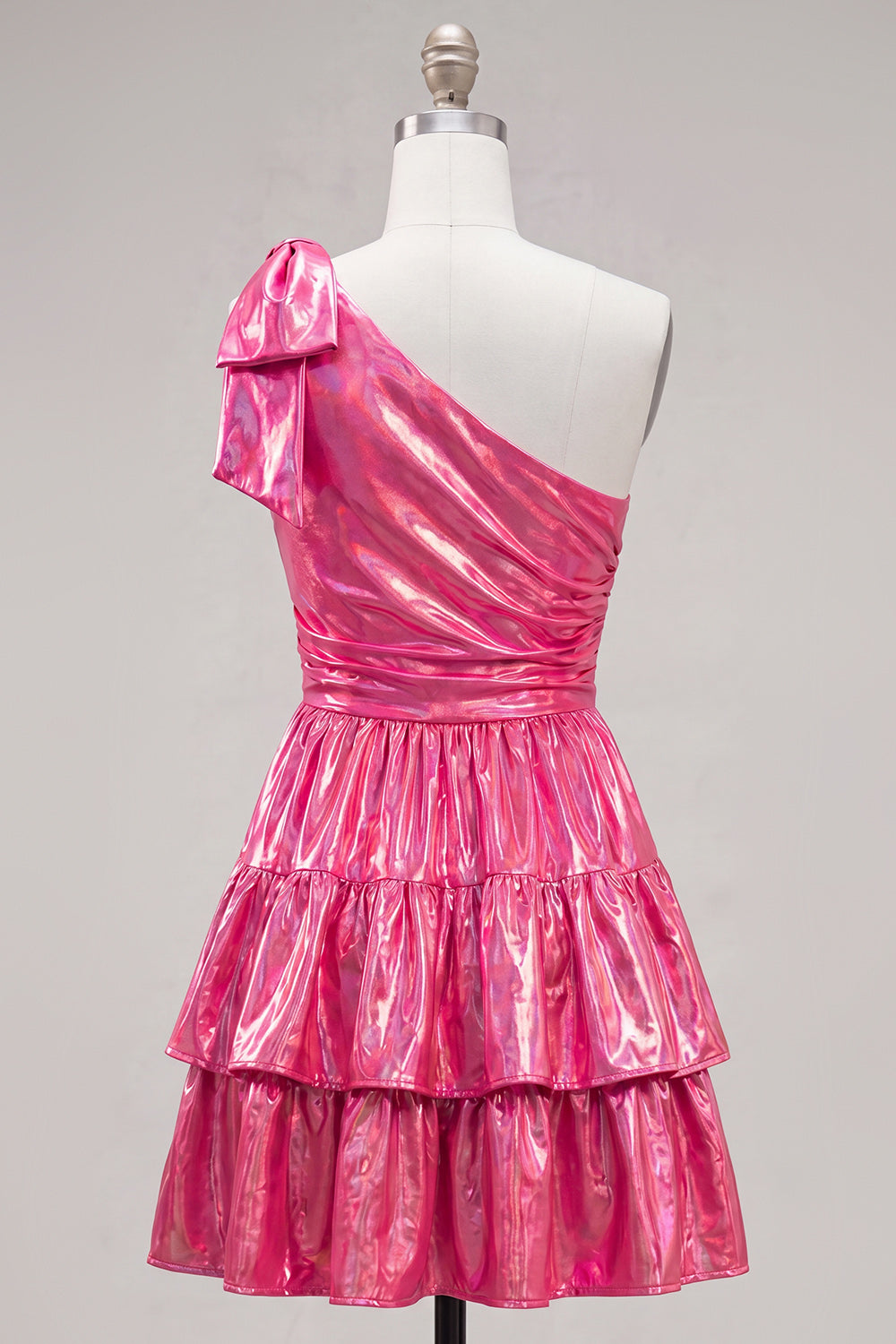 Dark Green Metallic A-Line Ruffled Short 80s Homecoming Dress with Bow