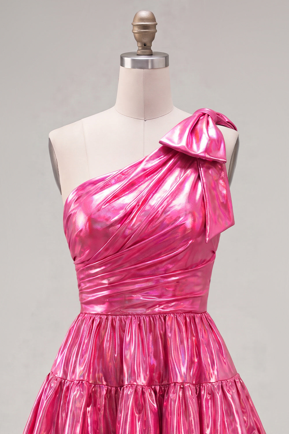 Dark Green Metallic A-Line Ruffled Short 80s Homecoming Dress with Bow