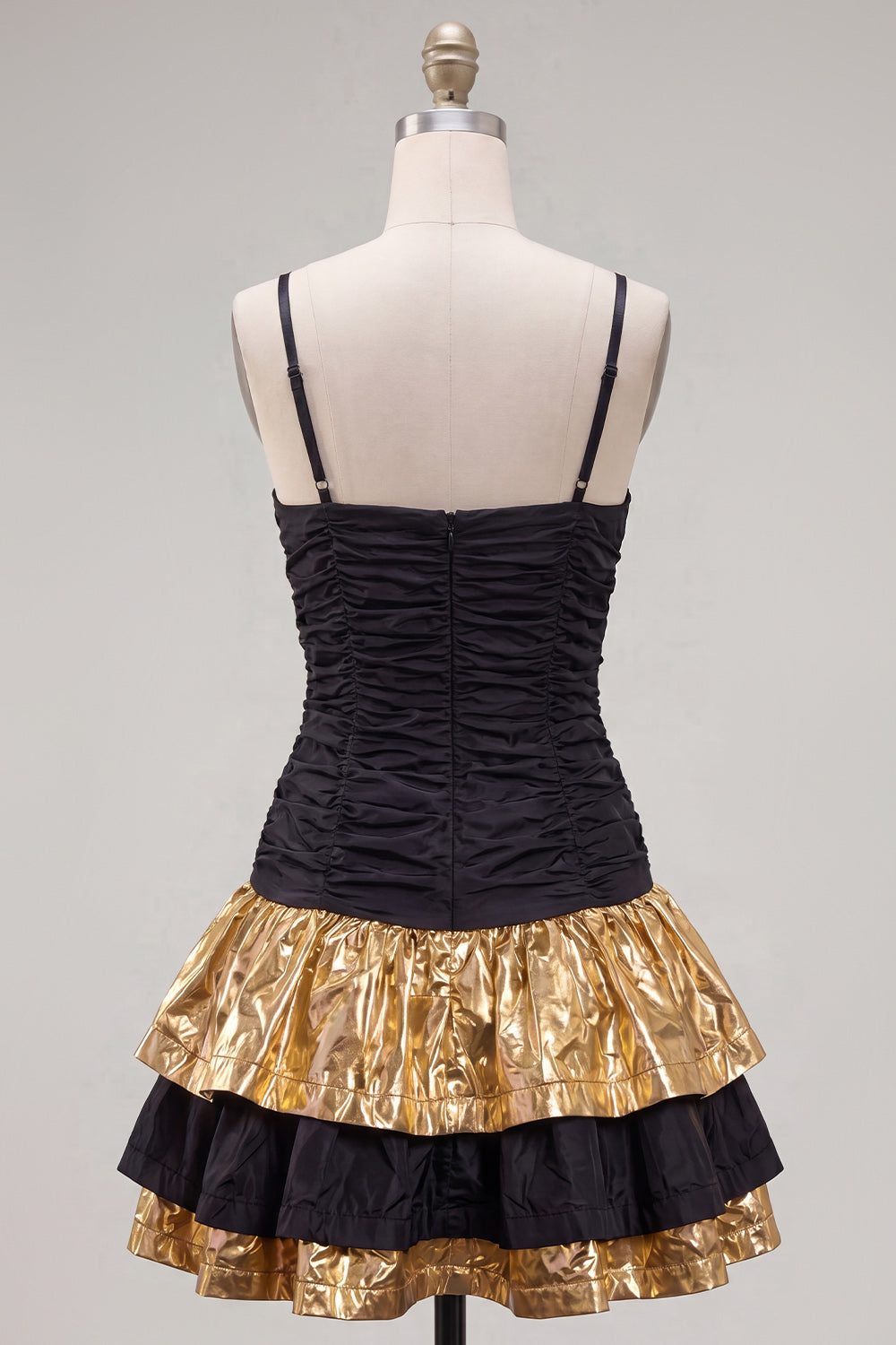 Black Golden A-Line Short Ruffled 80s Homecoming Dress with Bow