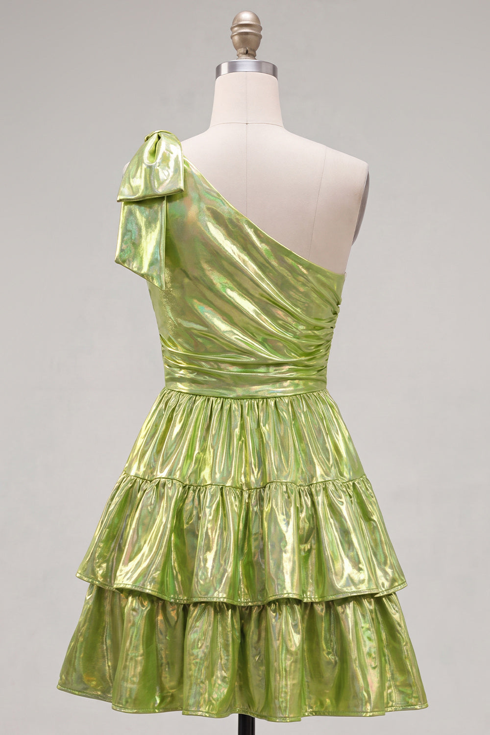 Dark Green Metallic A-Line Ruffled Short 80s Homecoming Dress with Bow