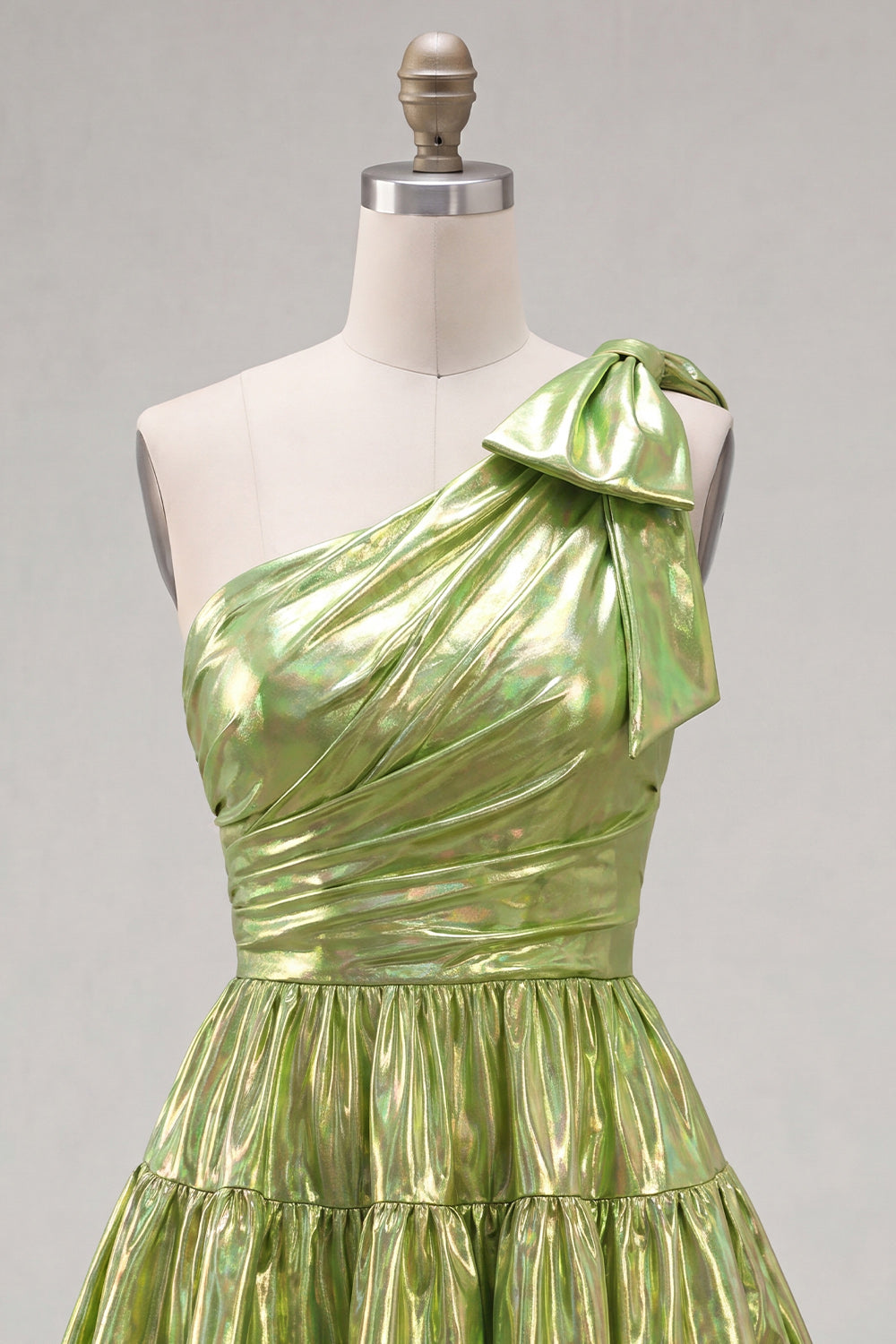 Dark Green Metallic A-Line Ruffled Short 80s Homecoming Dress with Bow