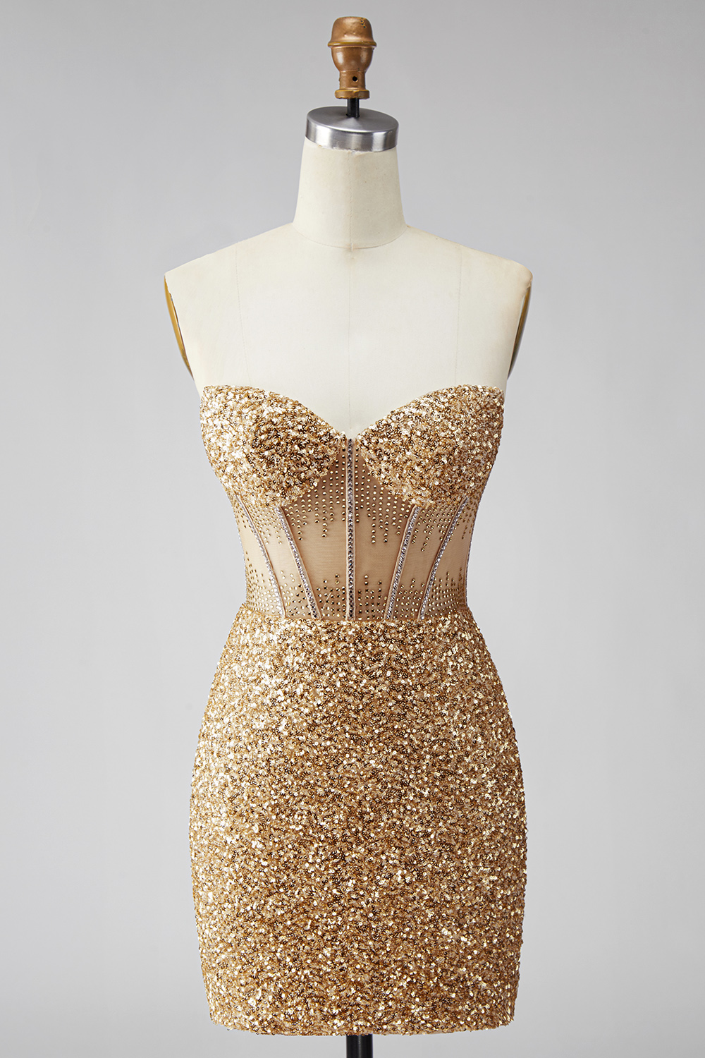 Sparkly Sequin Corset Tight Golden Short Homecoming Dress