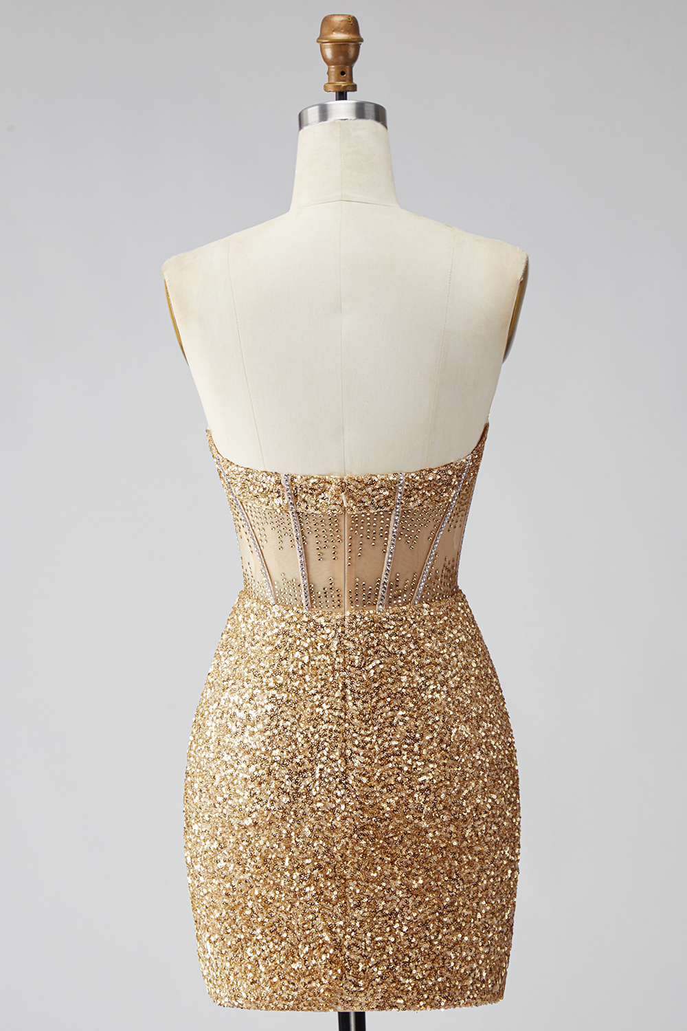 Sparkly Sequin Corset Tight Golden Short Homecoming Dress