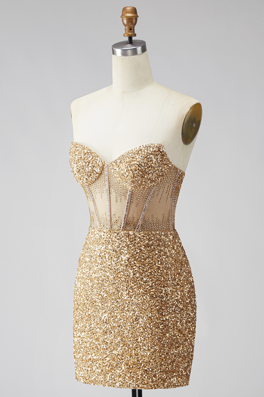 Sparkly Sequin Corset Tight Golden Short Homecoming Dress