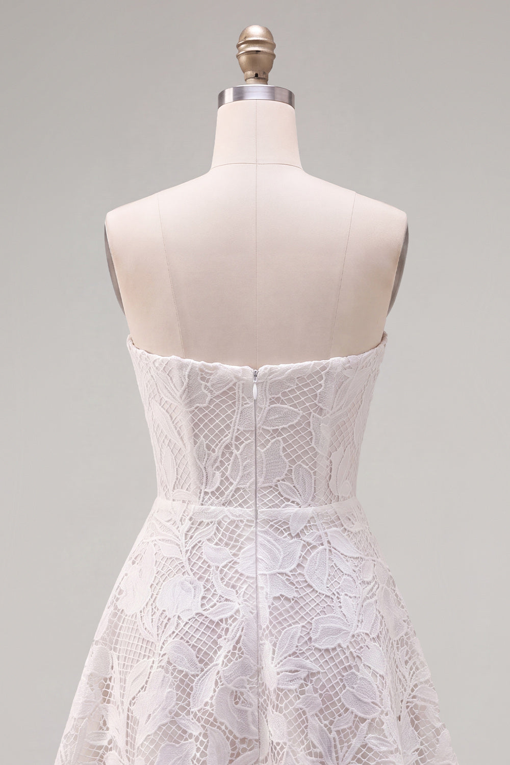 Floral White A-Line Lace Strapless Short Homecoming Dress with Bow