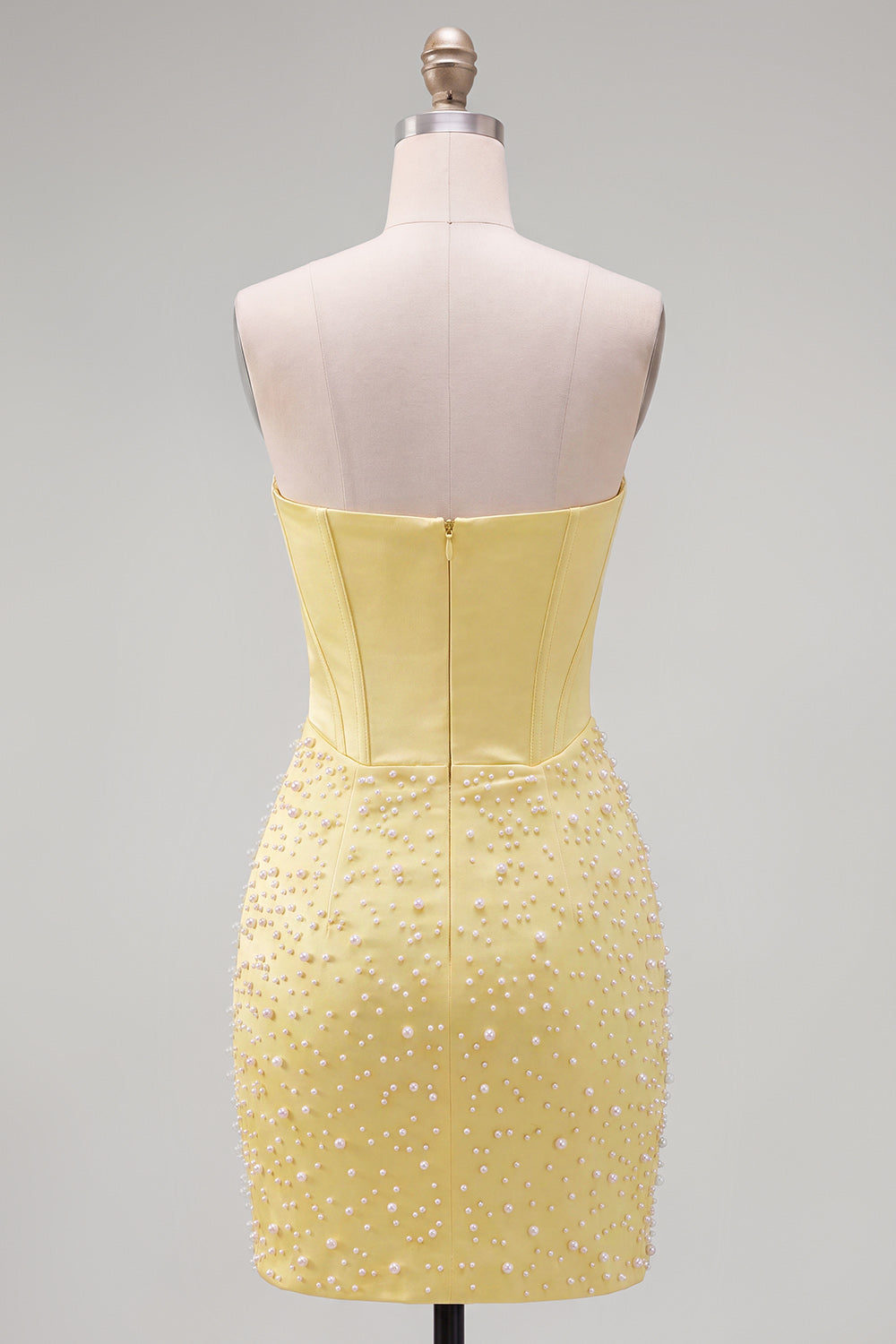 Yellow Beaded Corset Strapless Tight Short Homecoming Dress