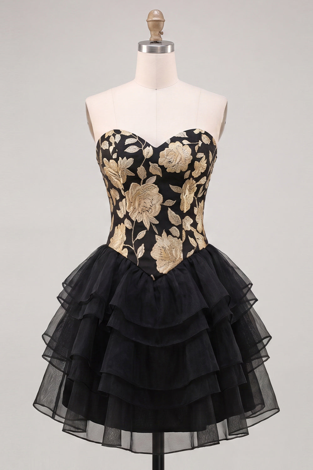A Line Strapless Short Blue Floral Homecoming Dress with Ruffles