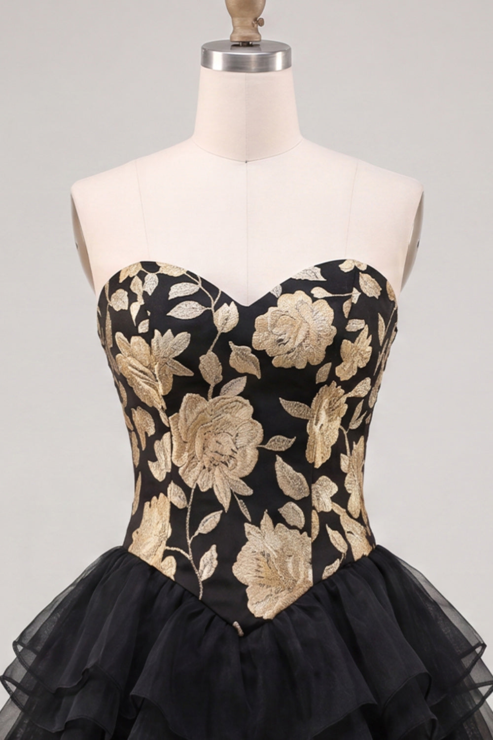 A Line Strapless Short Blue Floral Homecoming Dress with Ruffles