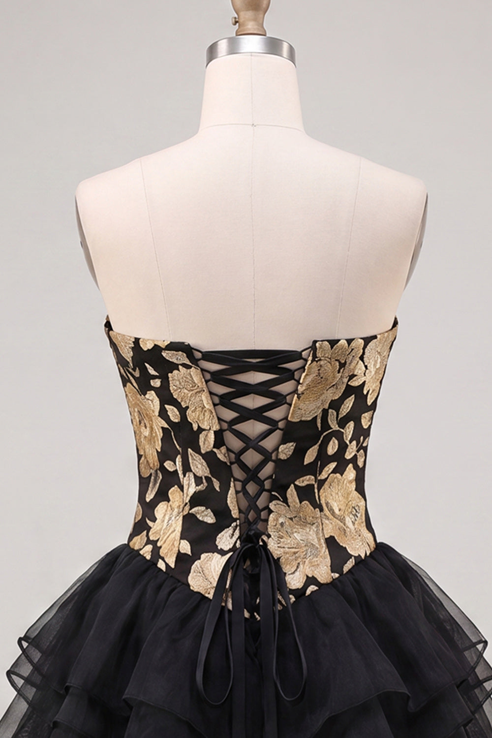 A Line Strapless Short Blue Floral Homecoming Dress with Ruffles