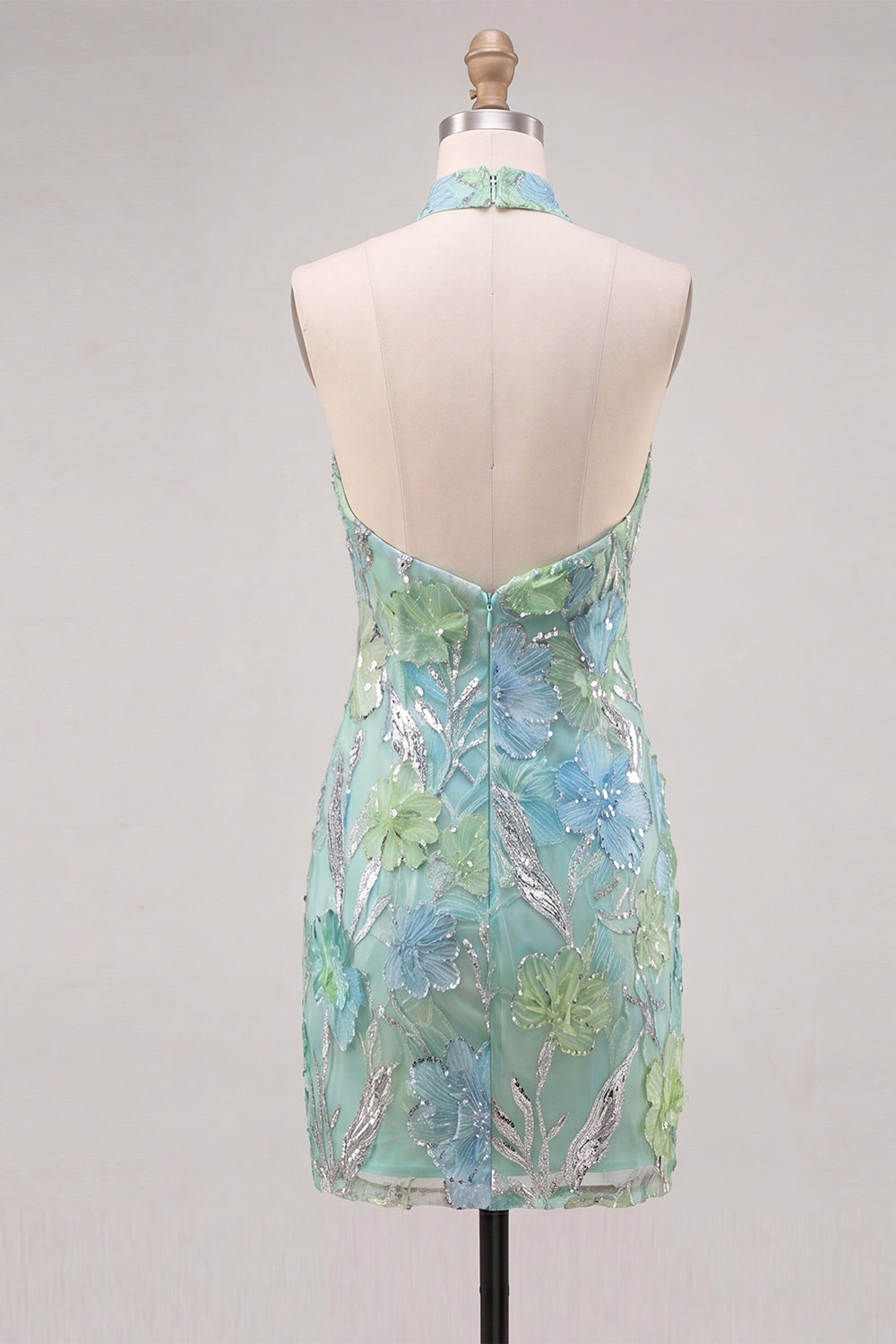 Sparkly Mint Green Floral Sequin Tight Short Homecoming Dress