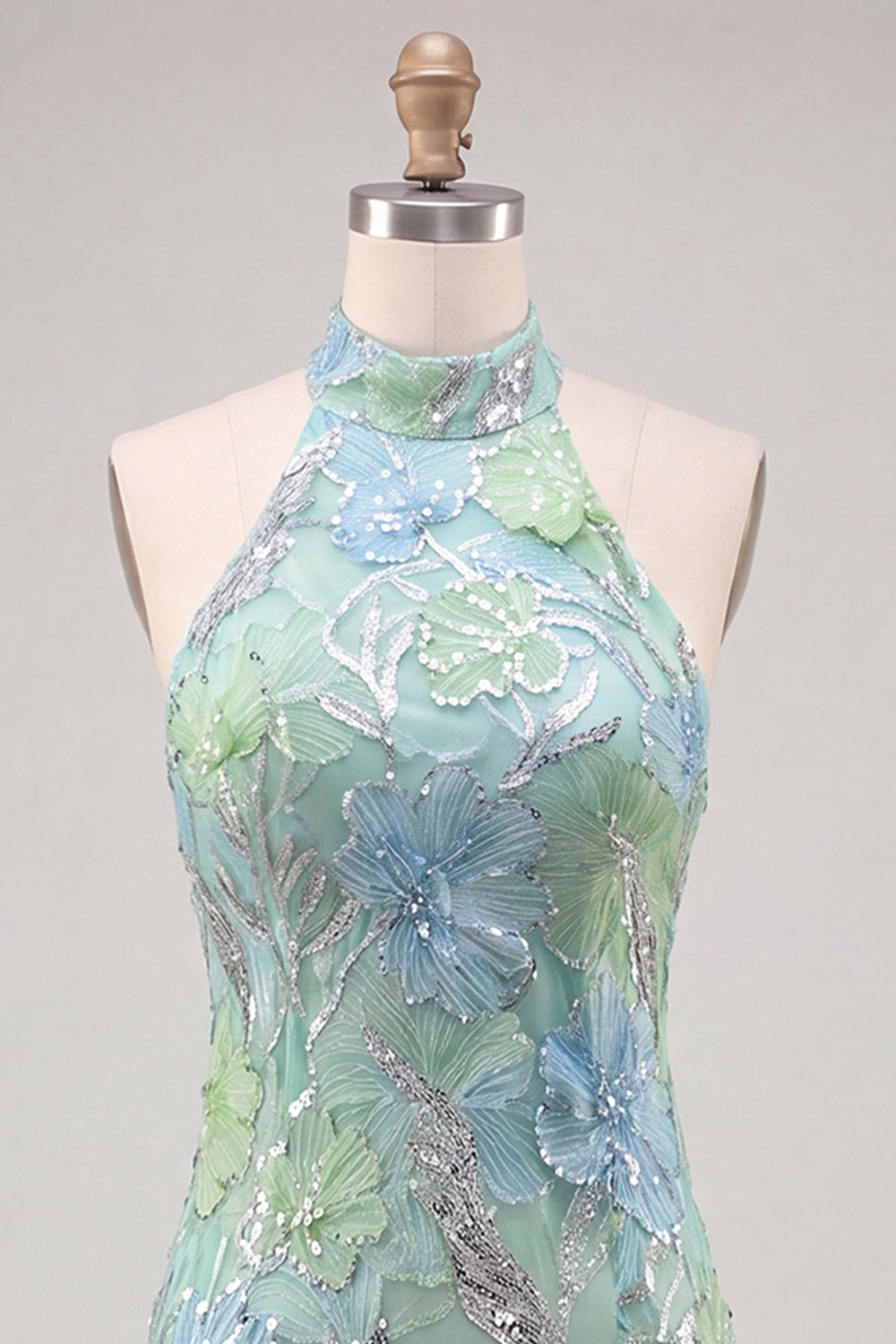 Sparkly Mint Green Floral Sequin Tight Short Homecoming Dress