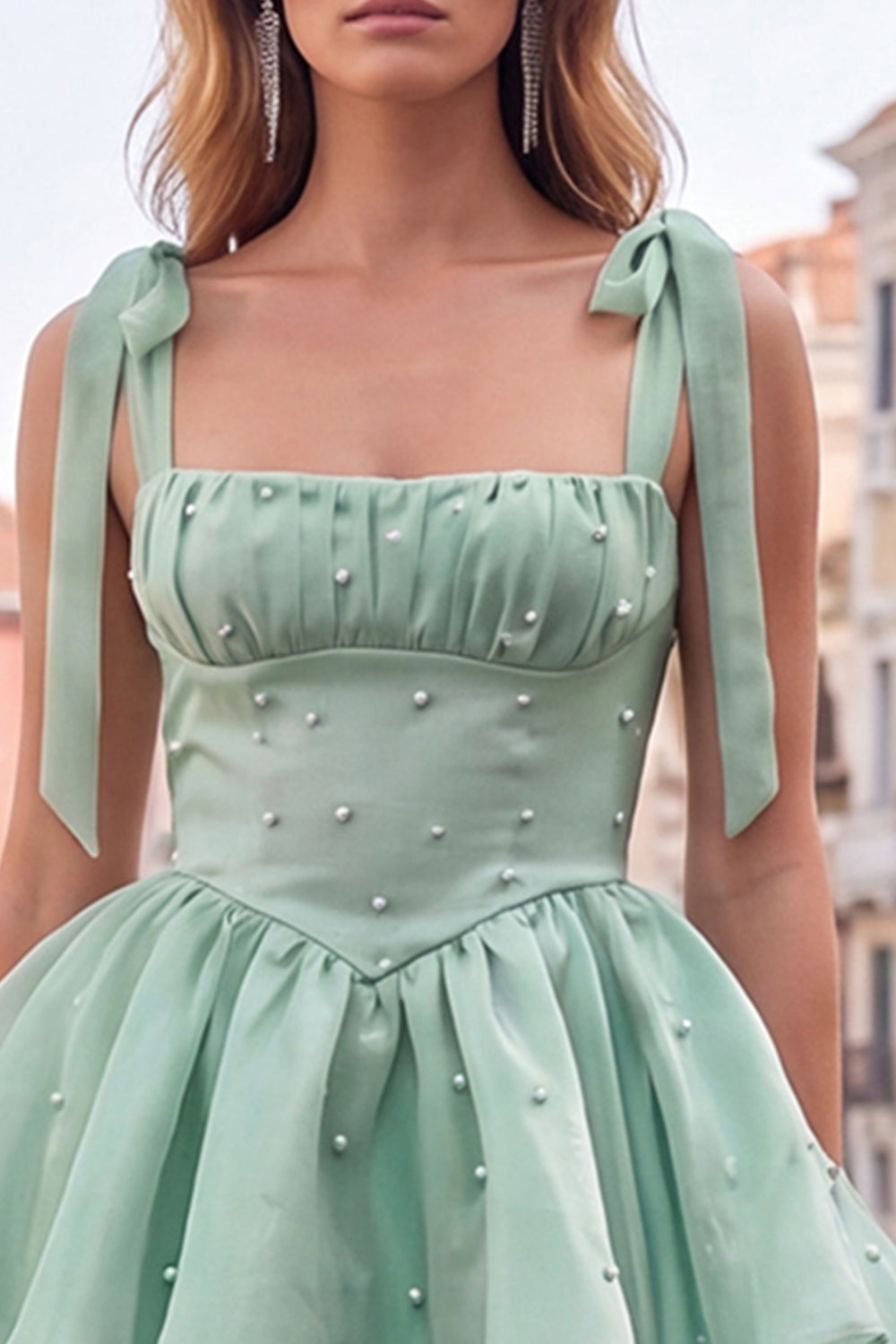 Lilac Tiered Ruffled Short A-Line Beaded Homecoming Dress