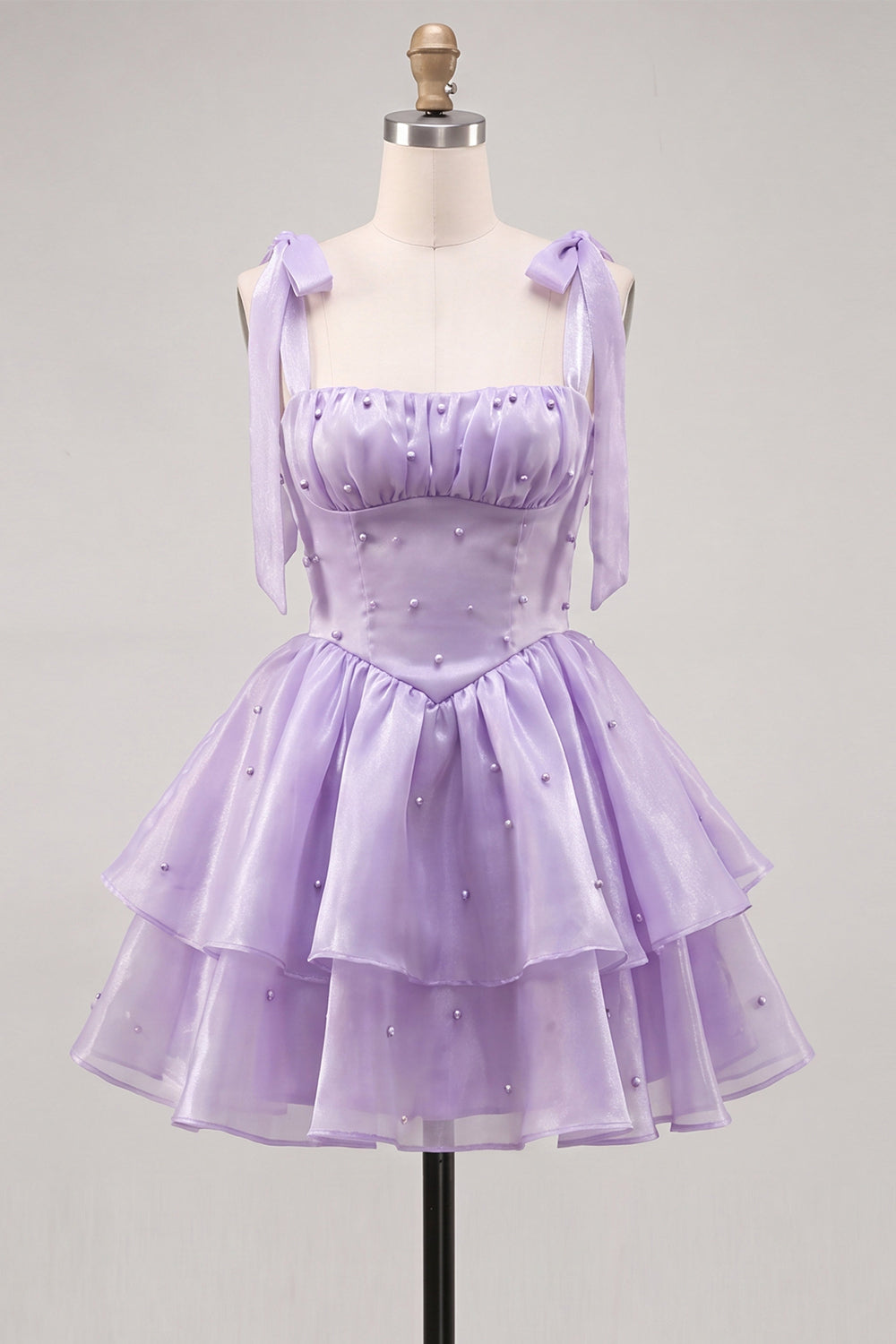 Lilac Tiered Ruffled Short A-Line Beaded Homecoming Dress