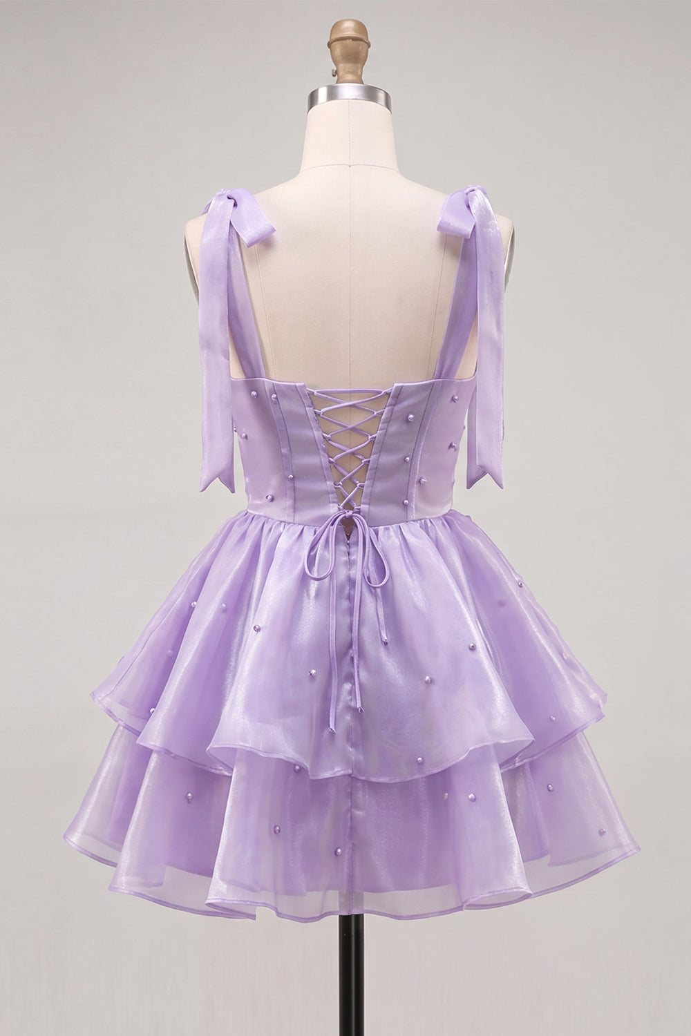 Lilac Tiered Ruffled Short A-Line Beaded Homecoming Dress