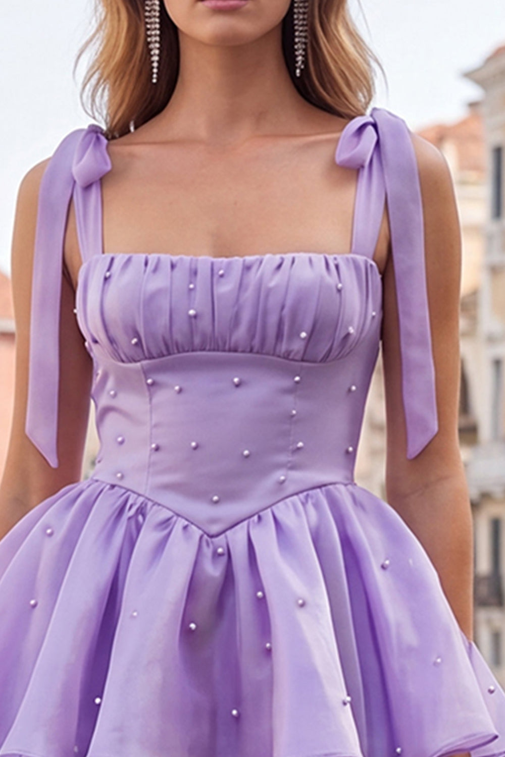Lilac Tiered Ruffled Short A-Line Beaded Homecoming Dress