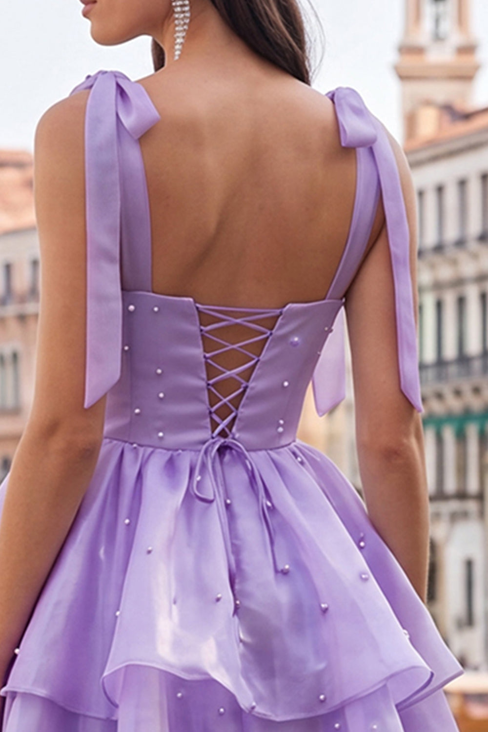 Lilac Tiered Ruffled Short A-Line Beaded Homecoming Dress