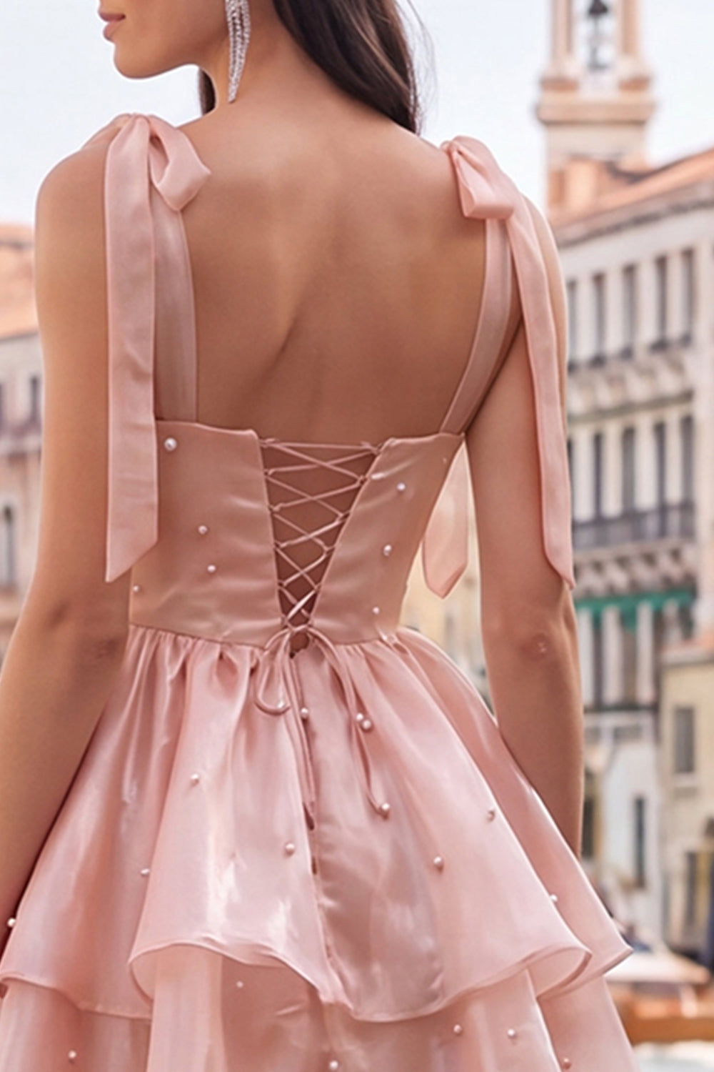 Lilac Tiered Ruffled Short A-Line Beaded Homecoming Dress