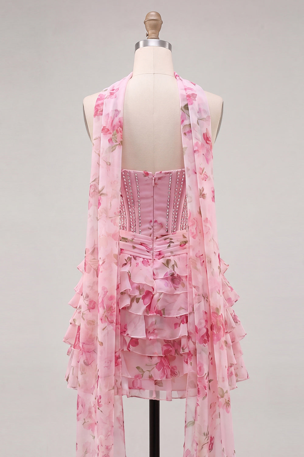 Sparkly Floral Pink Corset Sweetheart Short Beaded Homecoming Dress