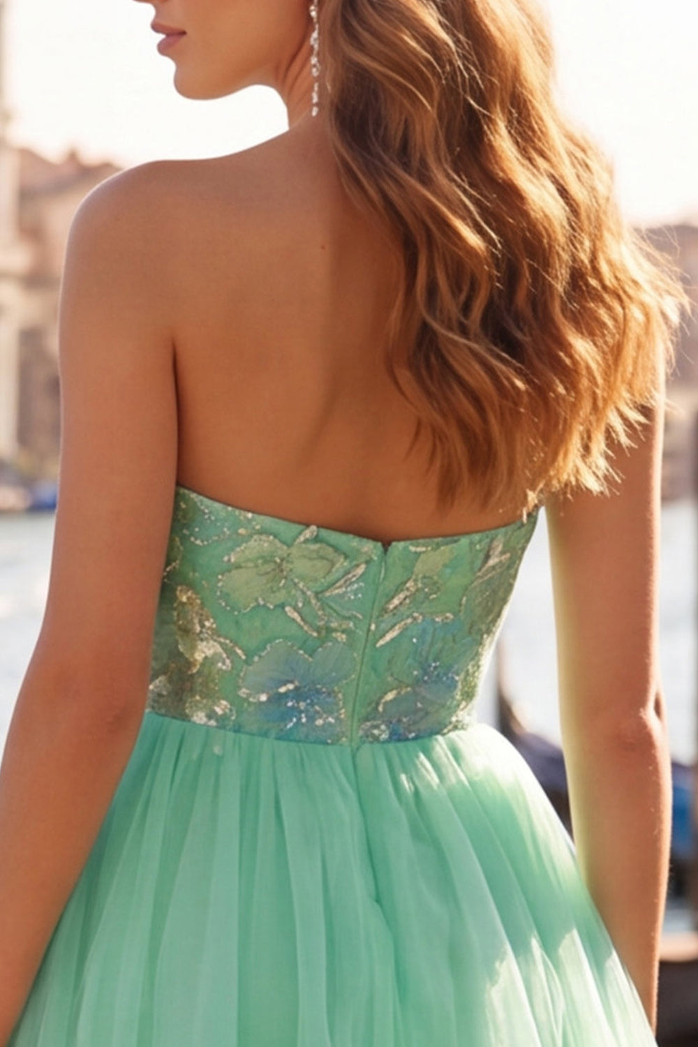 Floral Orange Tulle A-Line Short Homecoming Dress