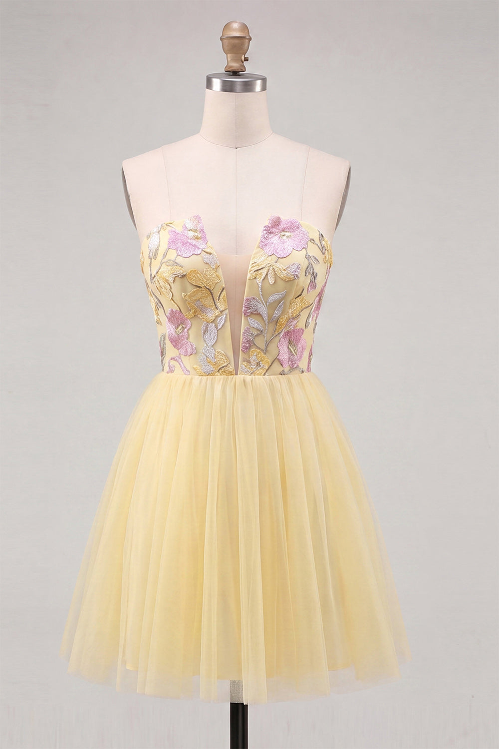Floral Orange Tulle A-Line Short Homecoming Dress