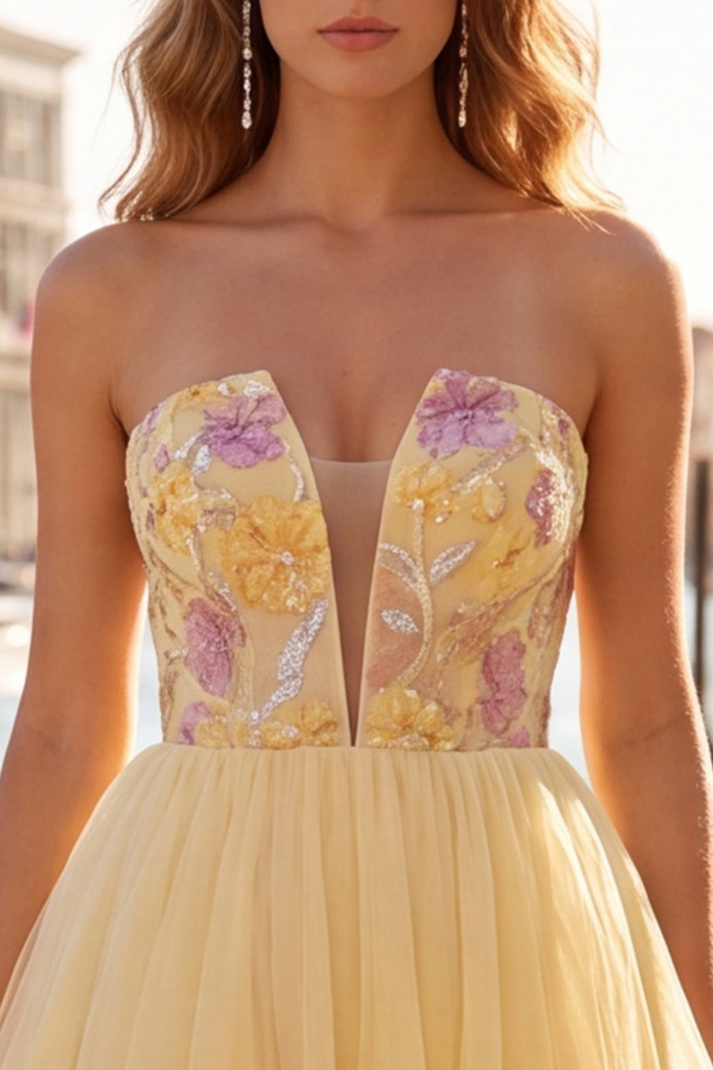Floral Orange Tulle A-Line Short Homecoming Dress