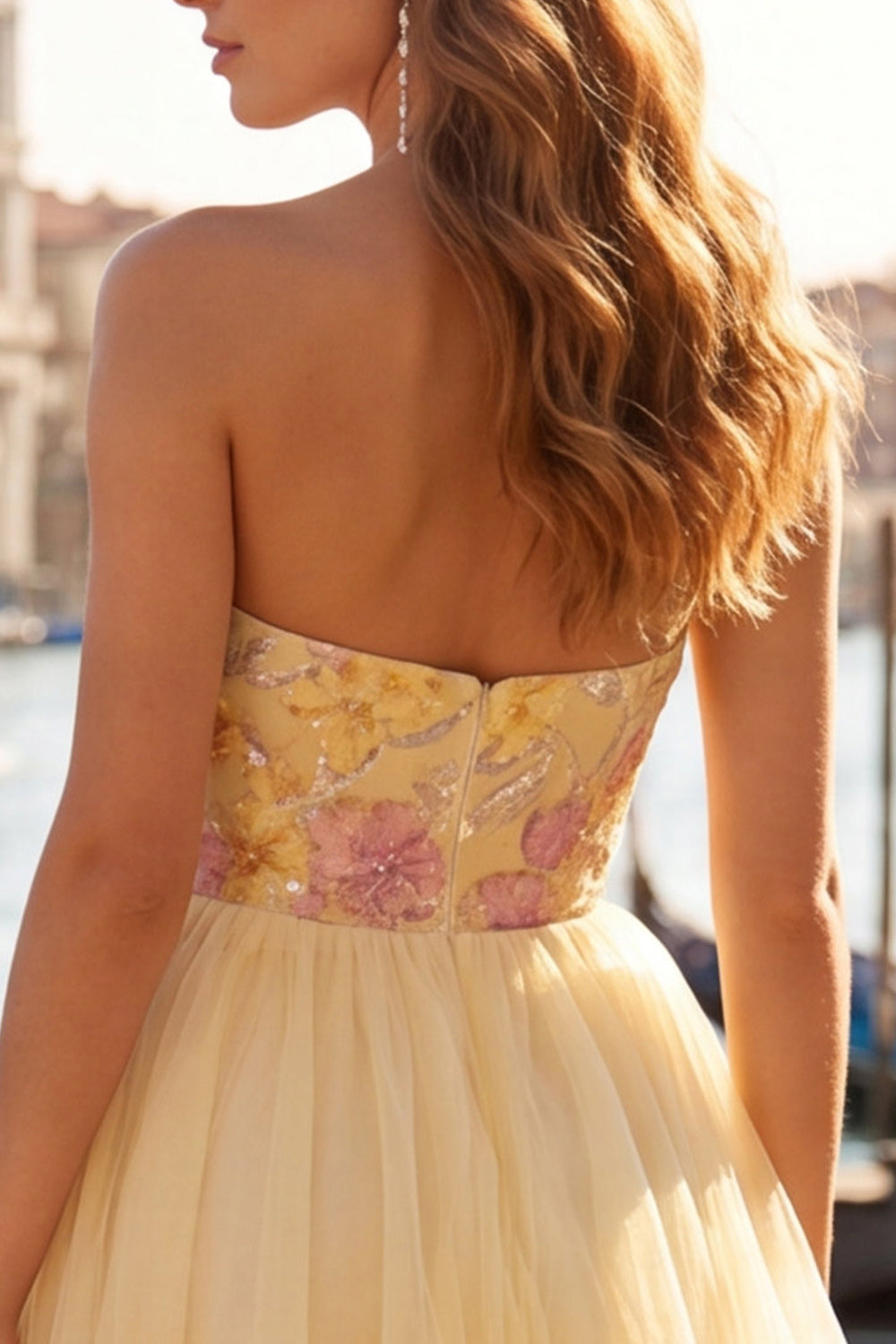 Floral Orange Tulle A-Line Short Homecoming Dress